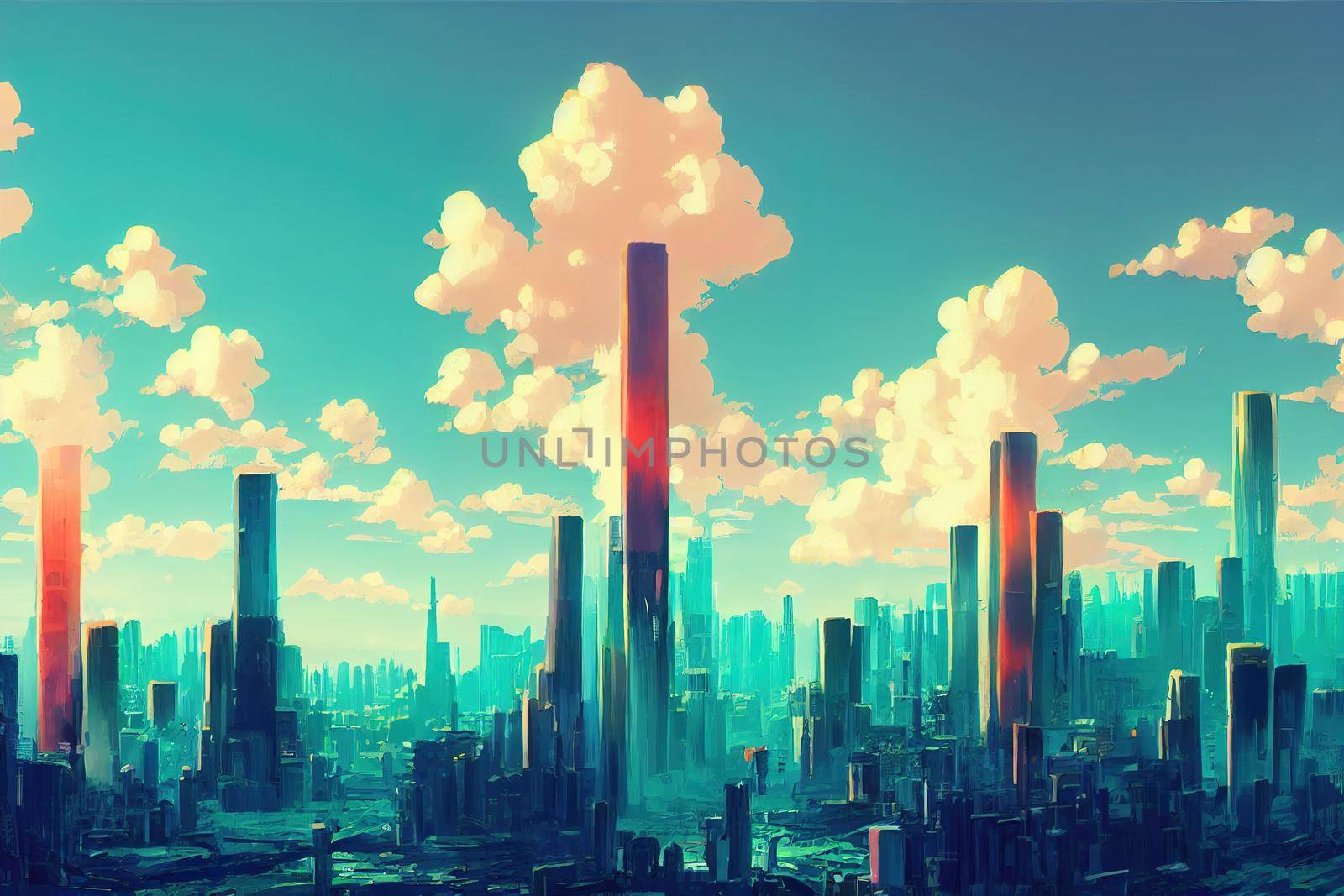 Alofi abstract city 2d Anime illustration by 2ragon