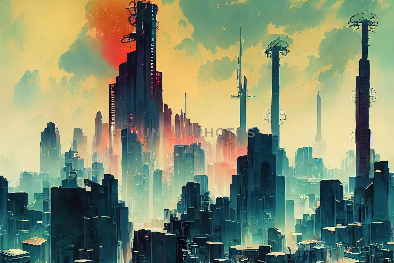 Bridgetown abstract city 2d Anime illustration by 2ragon