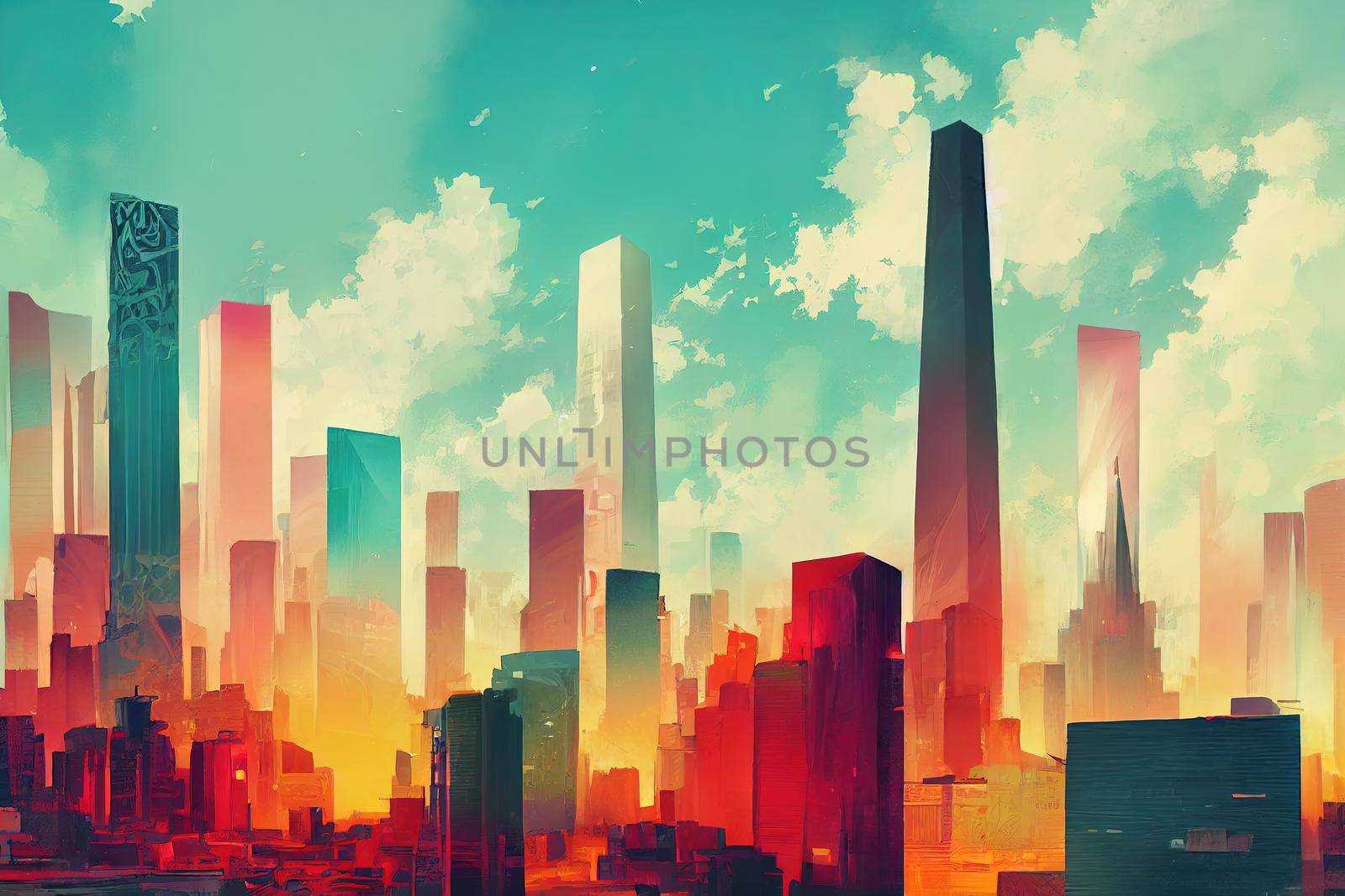 Buenos Aires abstract city 2d Anime illustration by 2ragon