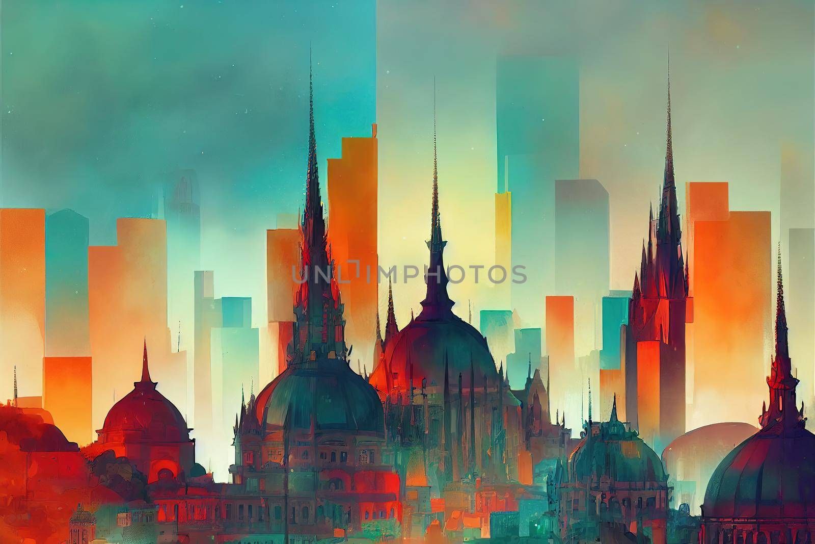 Budapest abstract city 2d Anime illustration by 2ragon