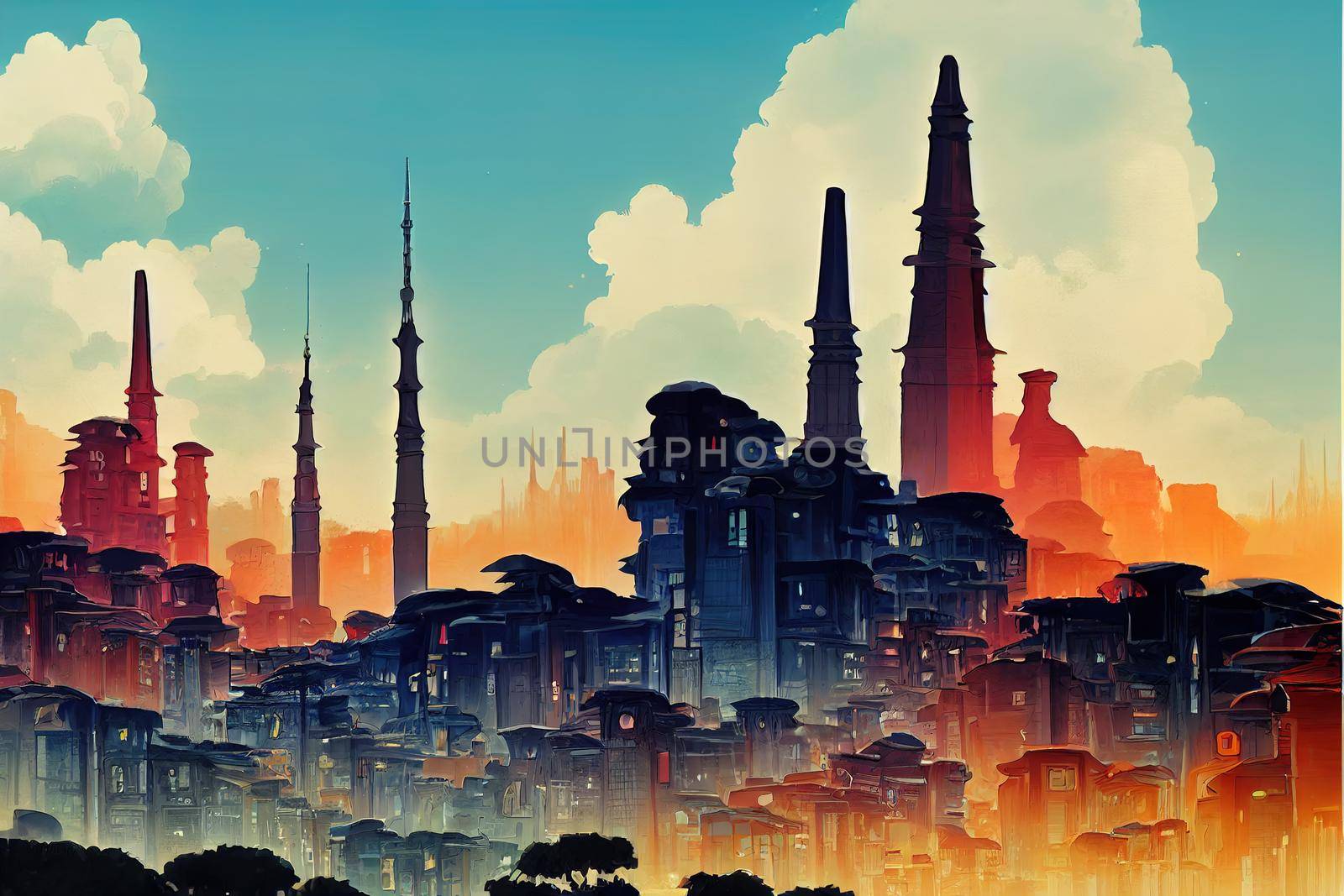 Antananarivo abstract city 2d Anime illustration by 2ragon