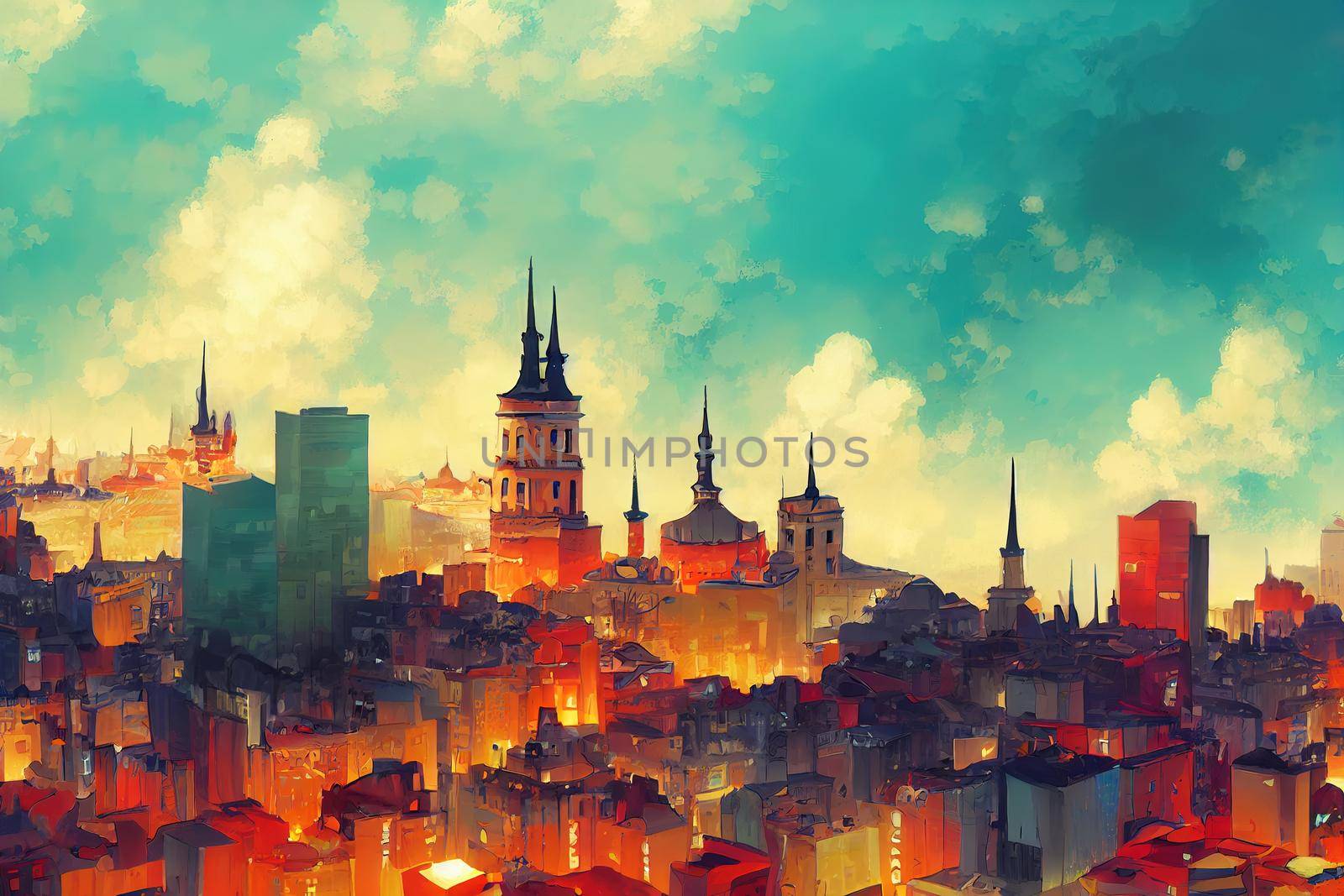 Bratislava abstract city 2d Anime illustration by 2ragon