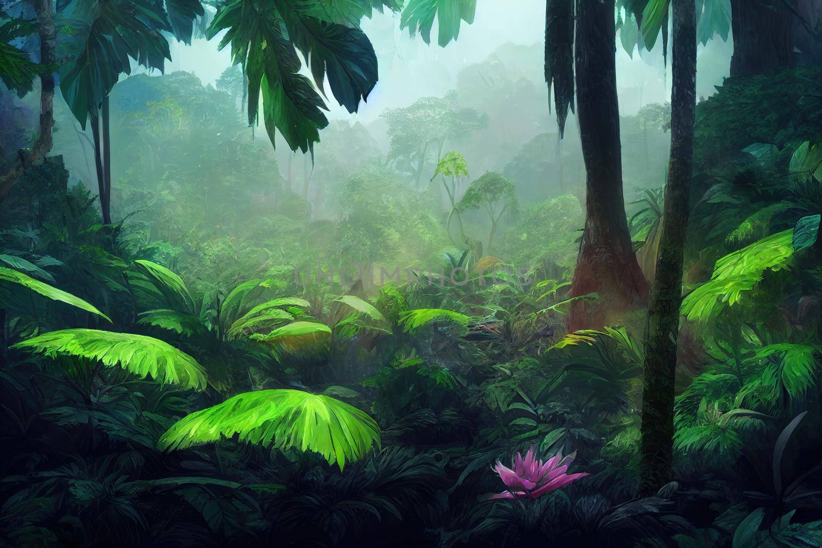 Rain forest in Central America, anime style, artstation, pixar style, toon, by 2ragon