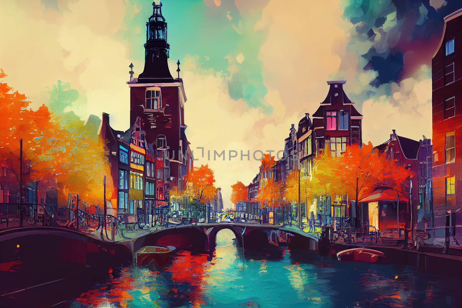 Amsterdam abstract city 2d Anime illustration by 2ragon