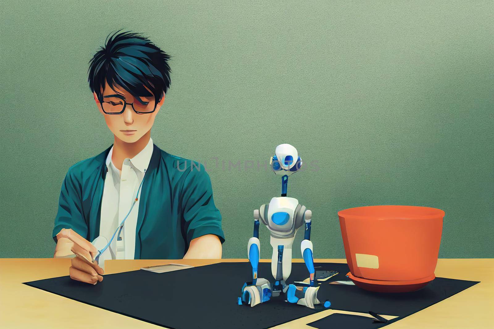 Asian Male Engineer. High quality 2d illustration