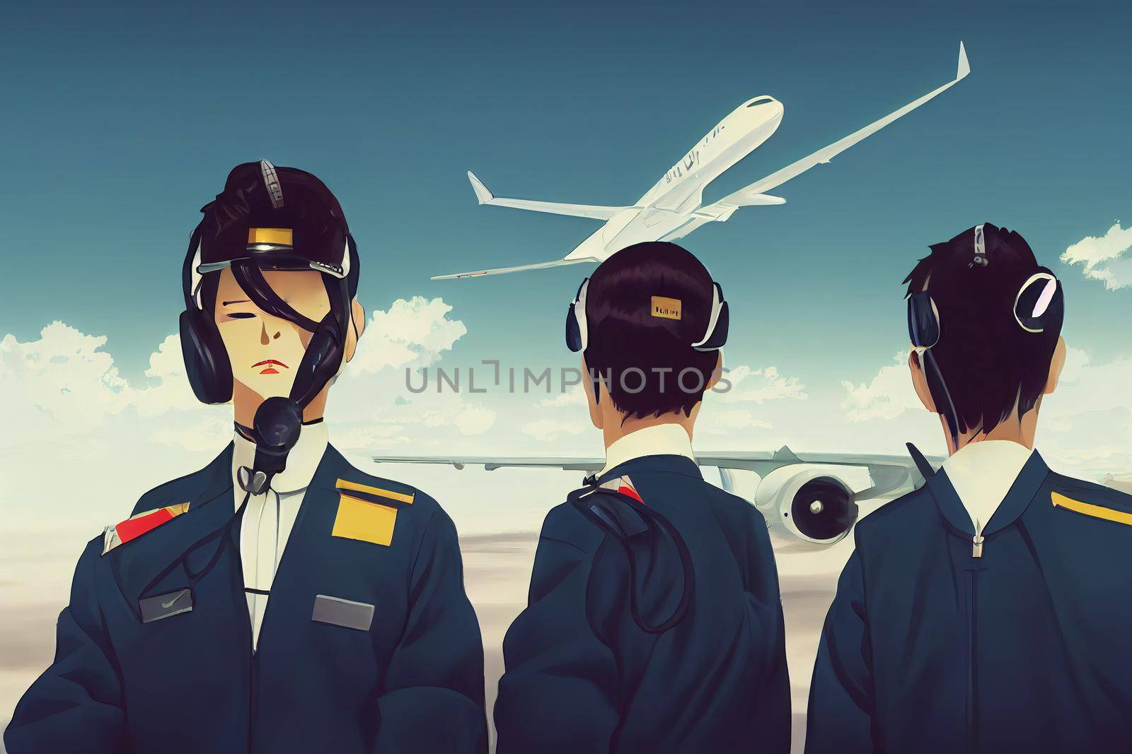 Airline Pilots, Copilots, and Flight Engineers ,Anime style illustration by 2ragon