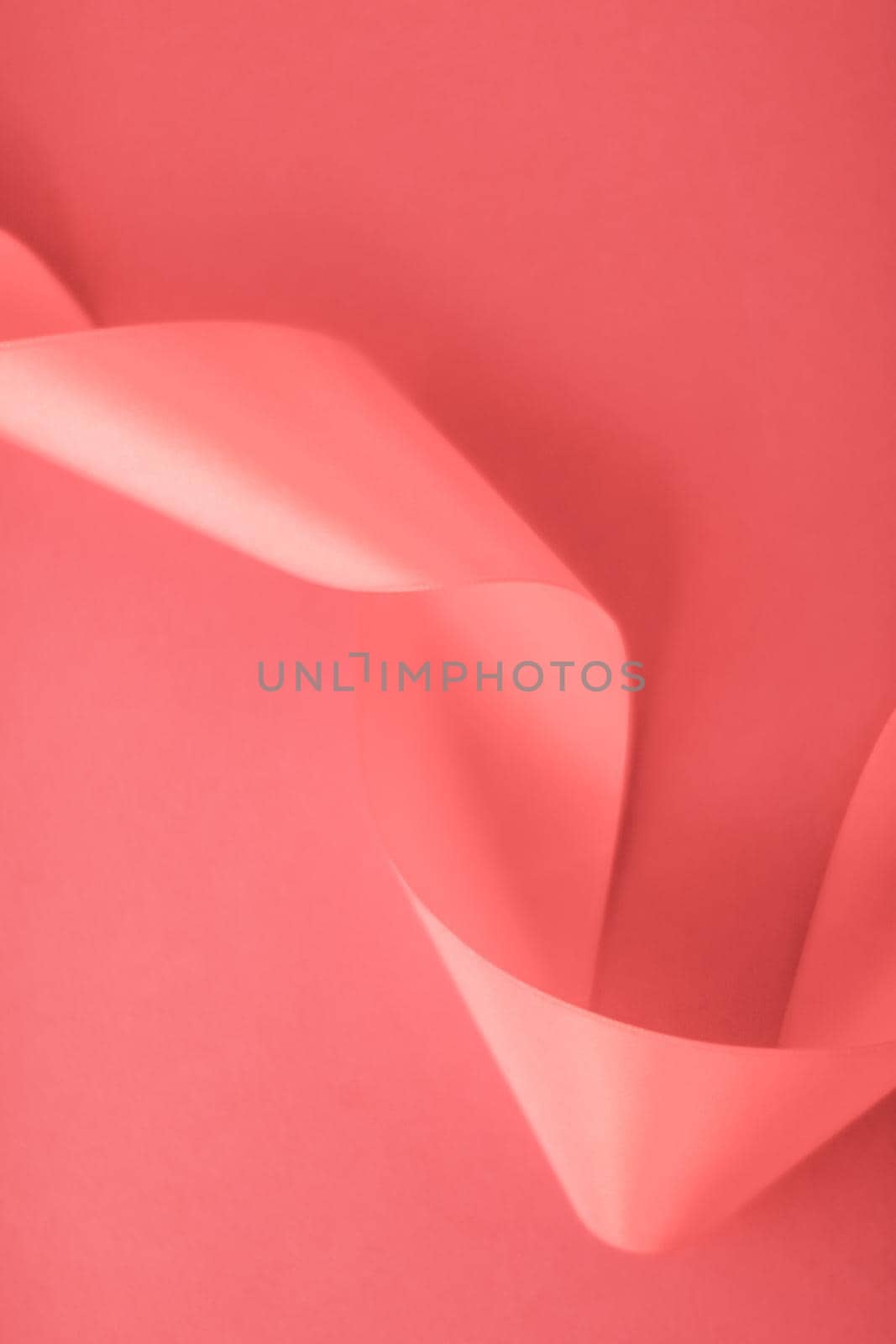 Abstract curly silk ribbon on coral background, exclusive luxury brand design for holiday sale product promotion and glamour art invitation card backdrop by Anneleven