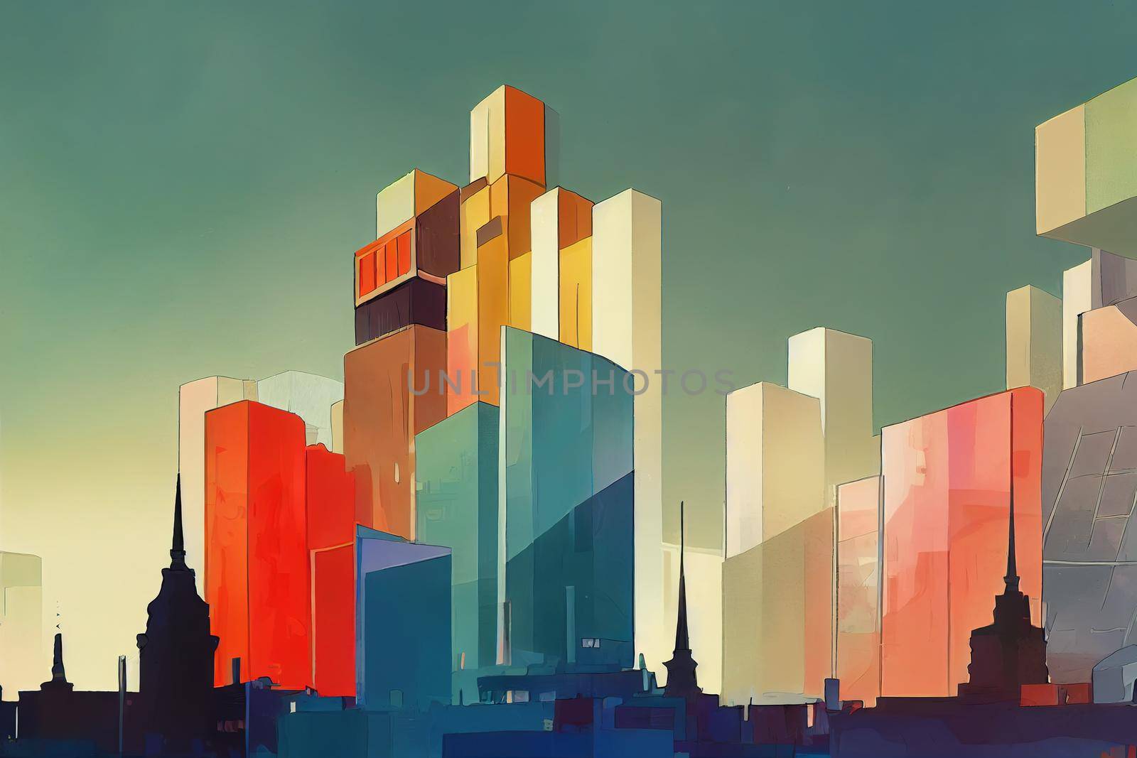 2d stylised painting like illustration of Dili abstract city high quality abstract 2d ilustration.