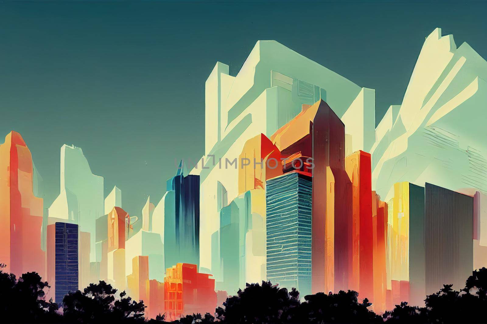 2d stylised painting like illustration of Castries abstract city high quality abstract 2d ilustration.