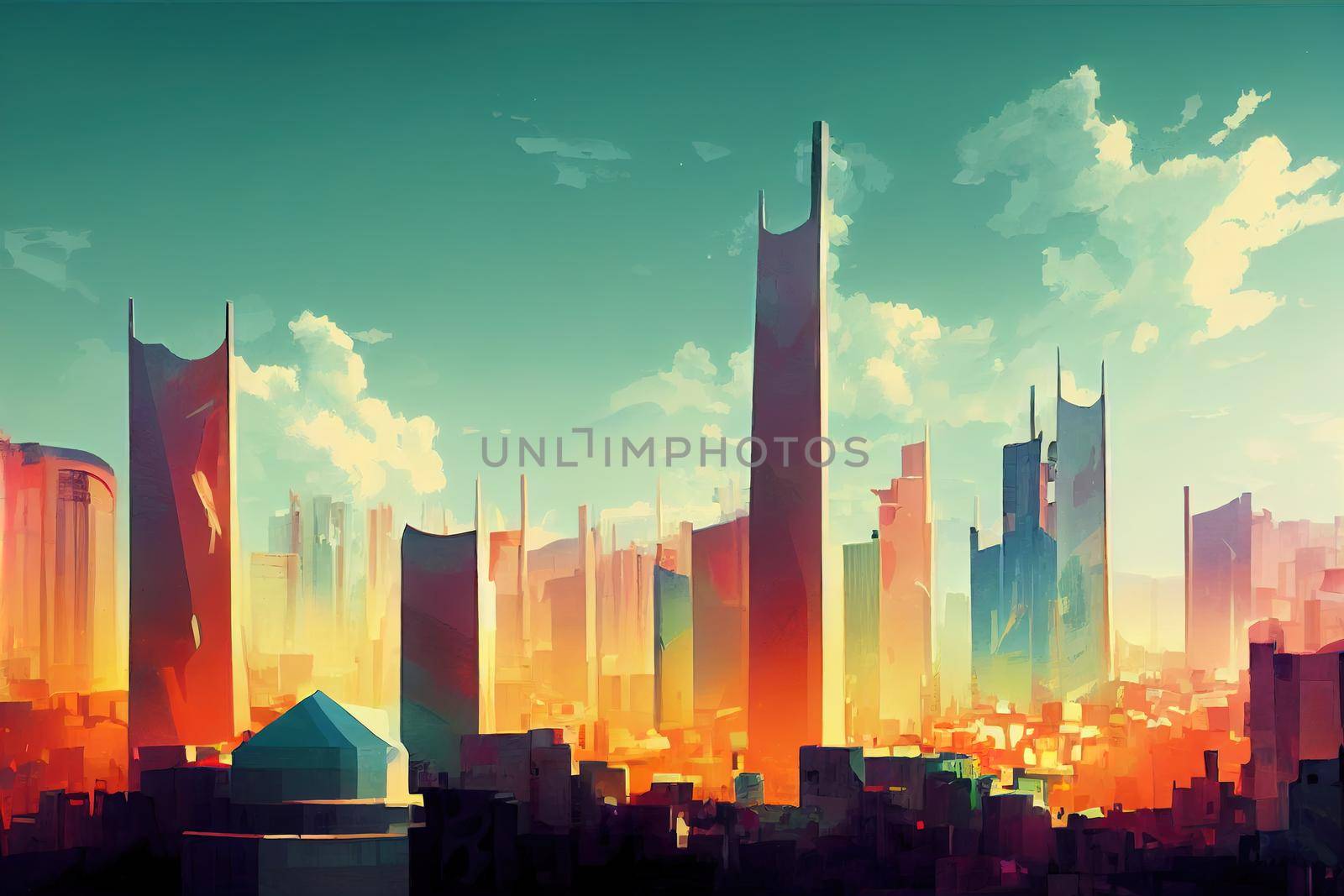 2d stylised painting like illustration of Doha abstract city high quality abstract 2d ilustration.