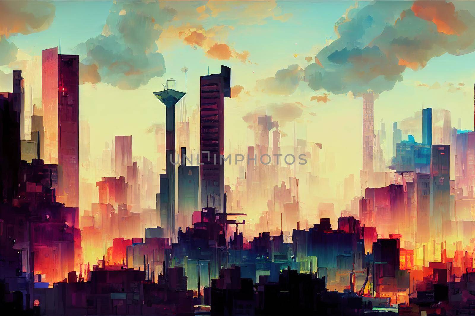 2d stylised painting like illustration of Cayenne abstract city high quality abstract 2d ilustration.