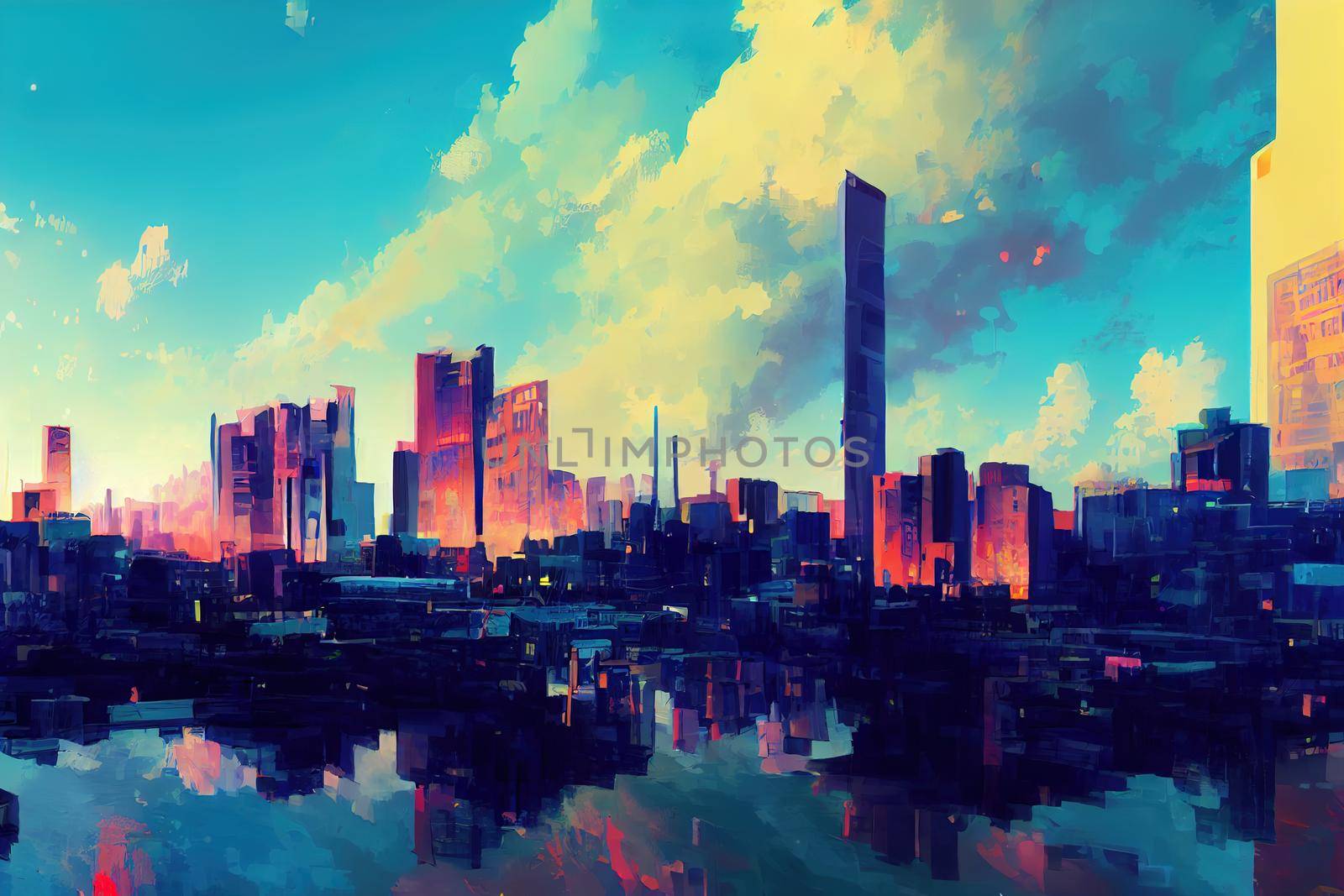 2d stylised painting like illustration of Damascus abstract city high quality abstract 2d ilustration.