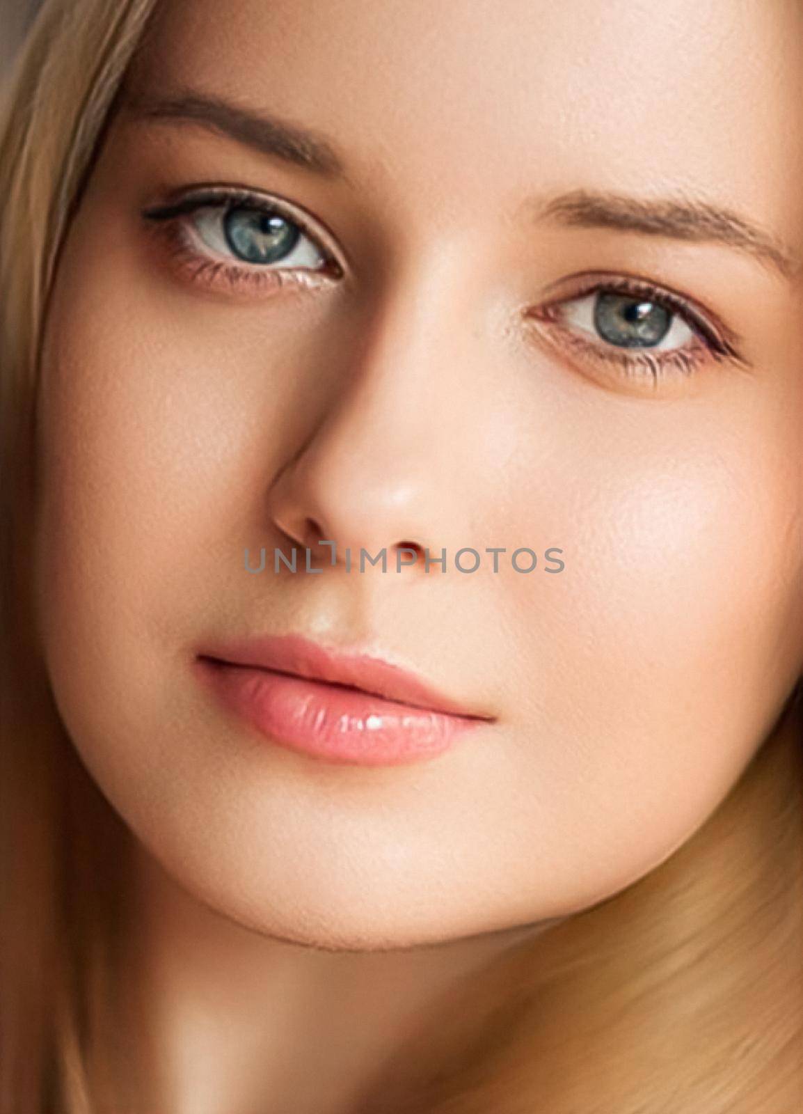 Natural beauty and no make-up look, beautiful young woman as skin care cosmetics and feminine brand concept, face portrait close-up