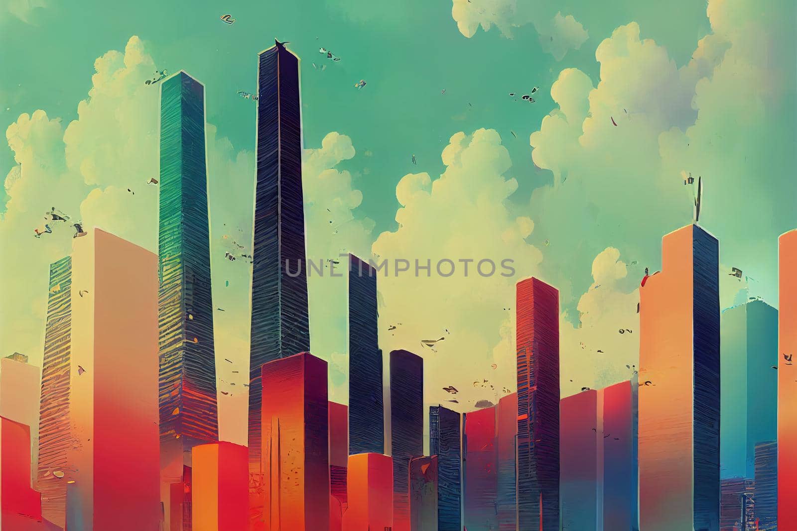 2d stylised painting like illustration of Gustavia abstract city high quality abstract 2d ilustration.