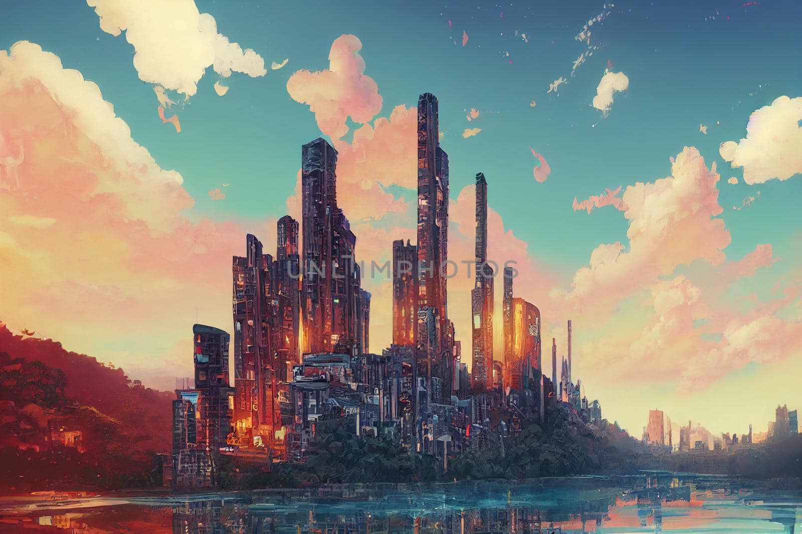 2d stylised painting like illustration of Dushanbe abstract city high quality abstract 2d ilustration.