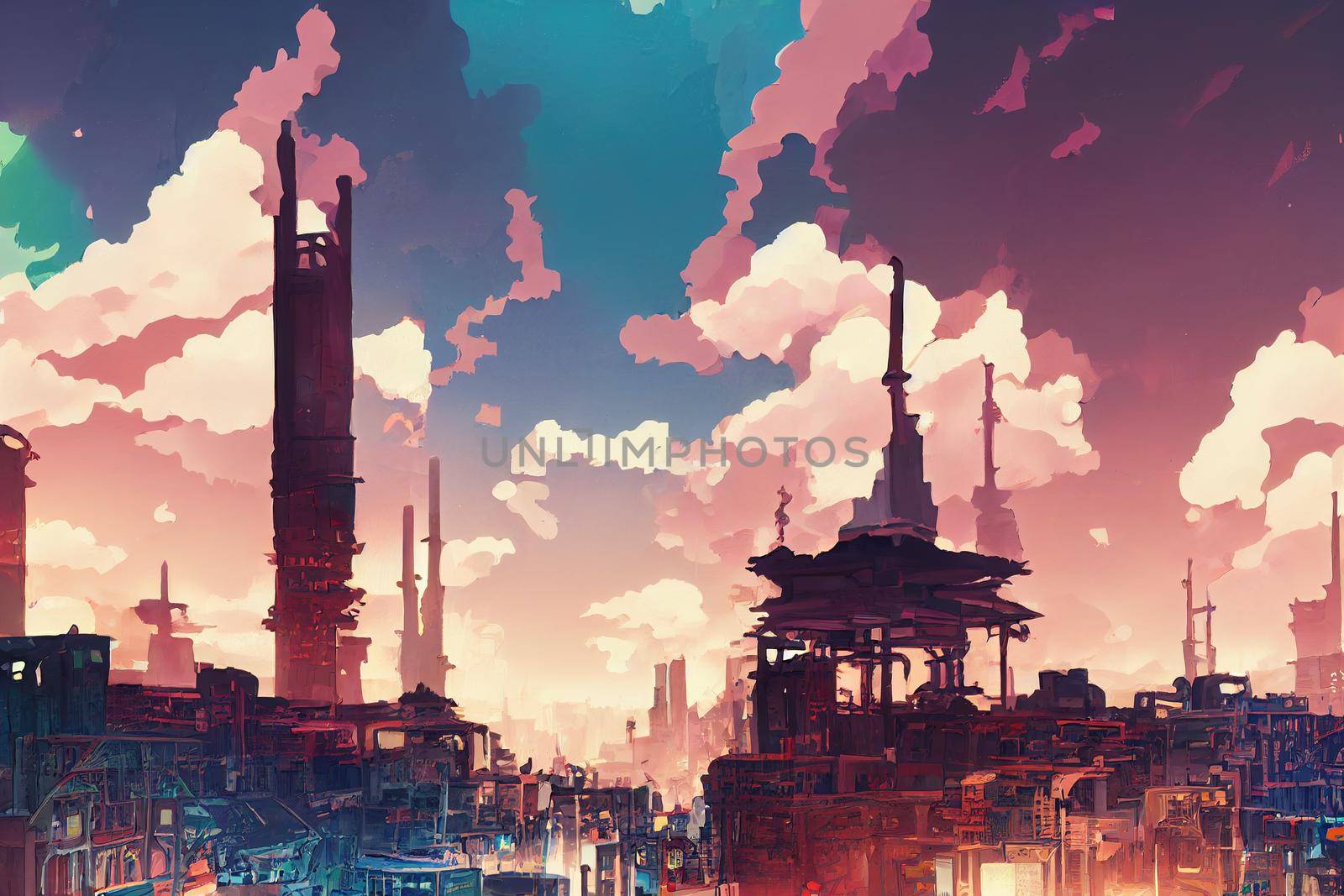 2d stylised painting like illustration of Charlotte Amalie abstract city high quality abstract 2d ilustration.