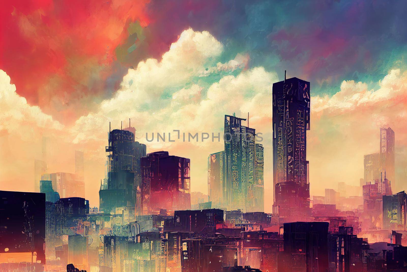 2d stylised painting like illustration of Dakar abstract city high quality abstract 2d ilustration.