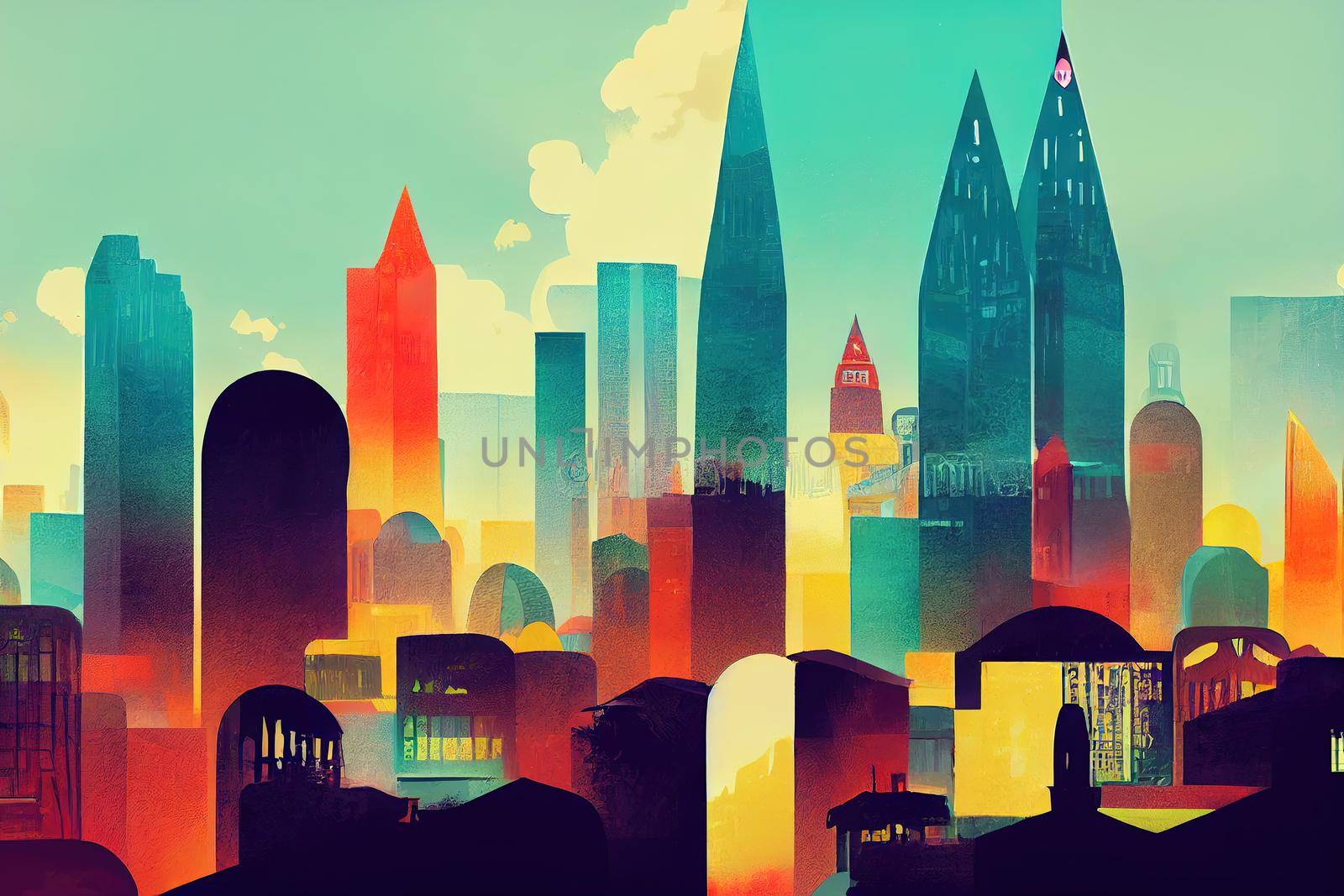 2d stylised painting like illustration of Colombo abstract city high quality abstract 2d ilustration.