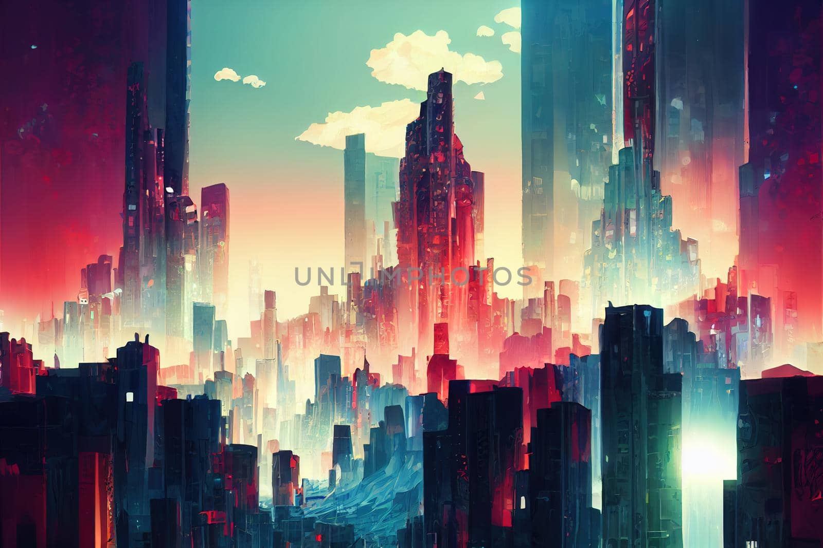 2d stylised painting like illustration of Concelho de Macau abstract city high quality abstract 2d ilustration.