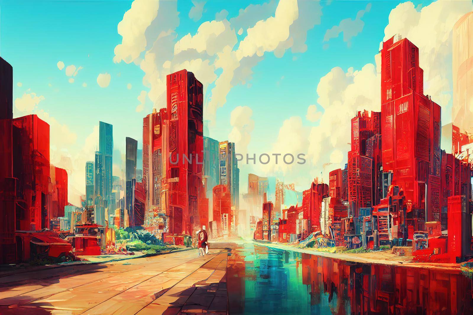 2d stylised painting like illustration of El Aai�n abstract city by 2ragon