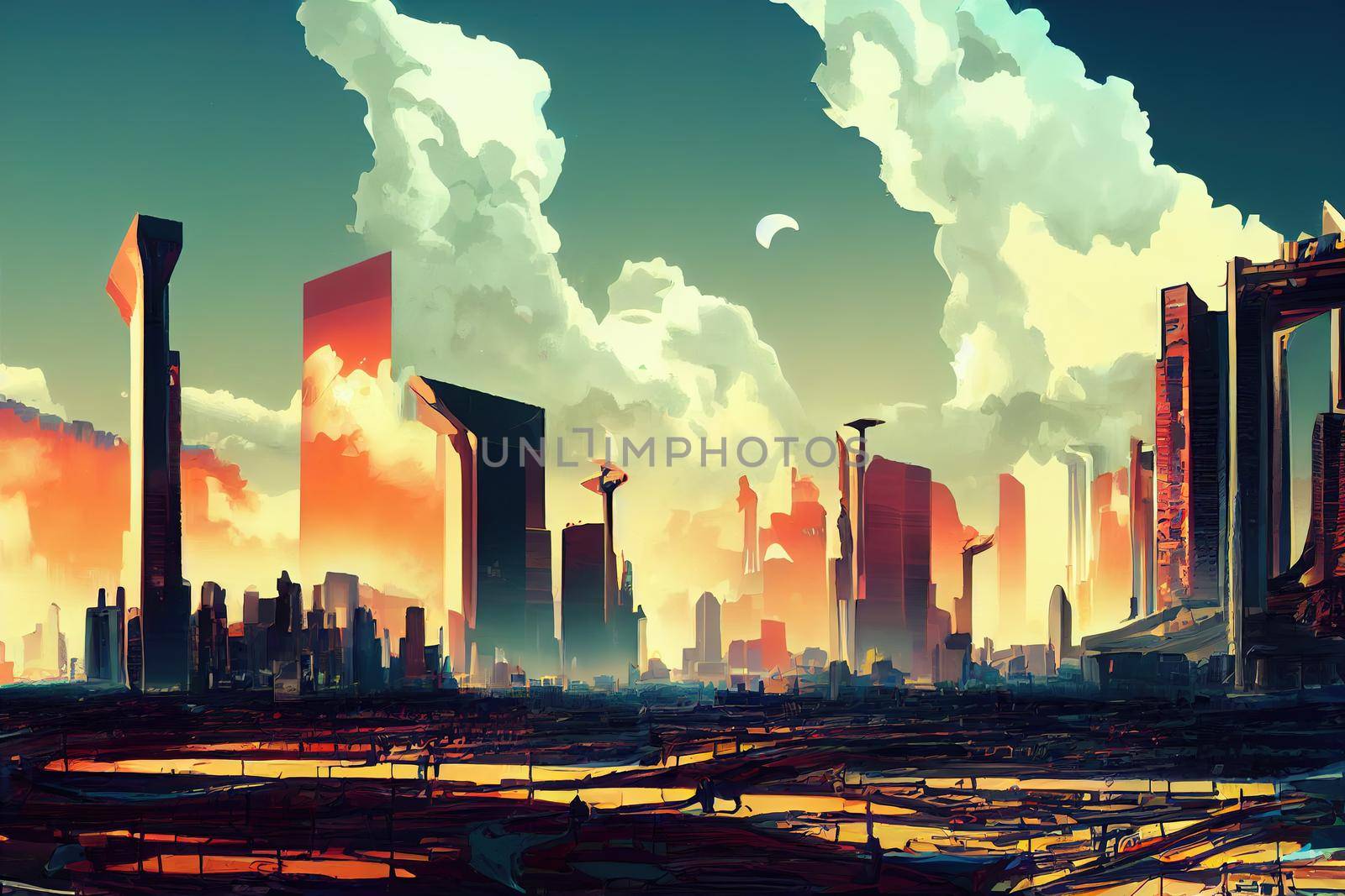 2d stylised painting like illustration of Hamilton abstract city by 2ragon