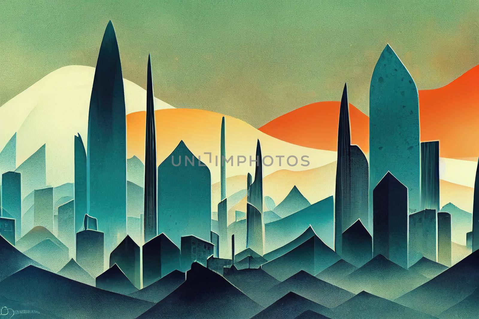 2d stylised painting like illustration of Hong Kong abstract city by 2ragon