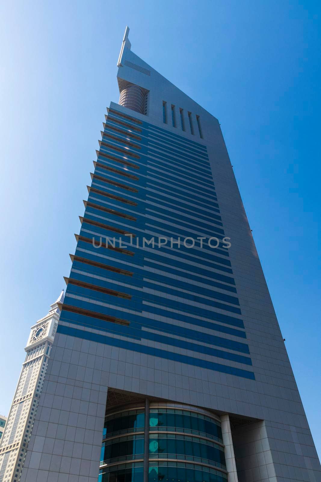 Dubai, UAE - 02.04.2021 Shot of a very well known landmark in Dabai, Emirates towers