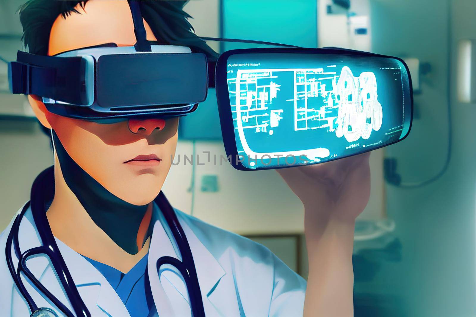 Close-up shot of a surgeon doctor. High quality 2d illustration