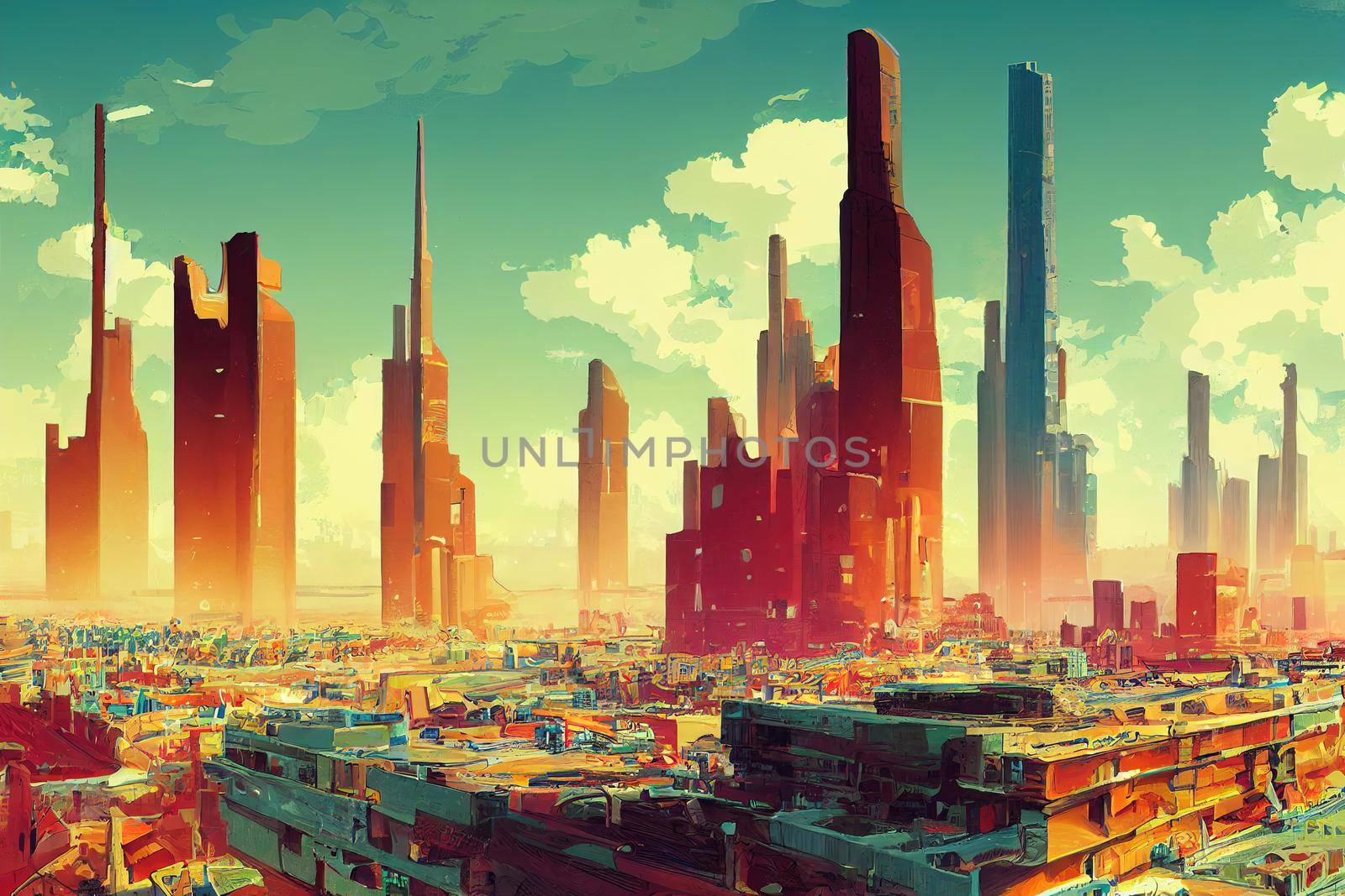 2d stylised painting like illustration of Hanoi abstract city high quality abstract 2d ilustration.