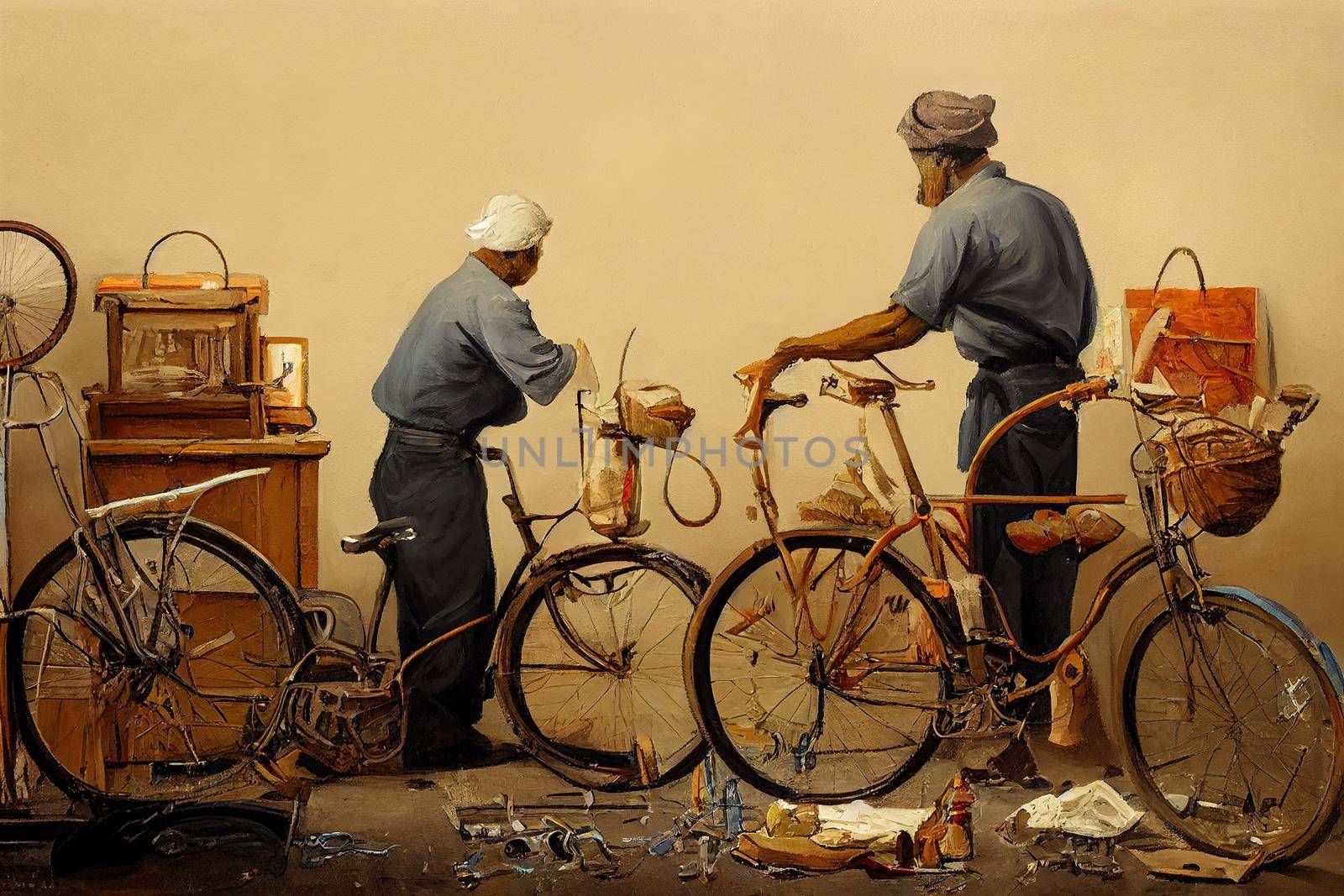 Bicycle Repairers. High quality 2d illustration