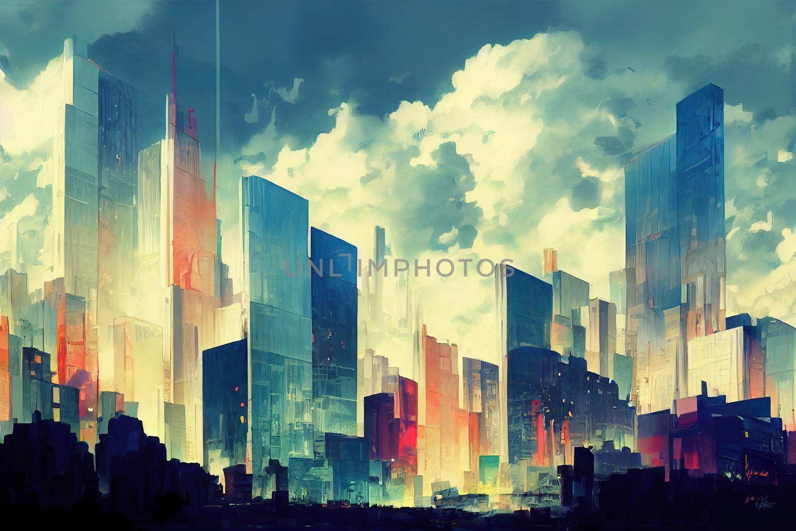 Apia abstract city 2d Anime illustration by 2ragon