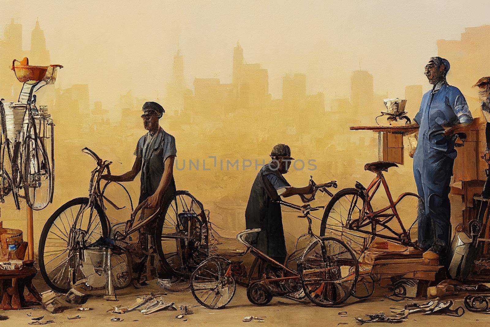 Bicycle Repairers. High quality 2d illustration