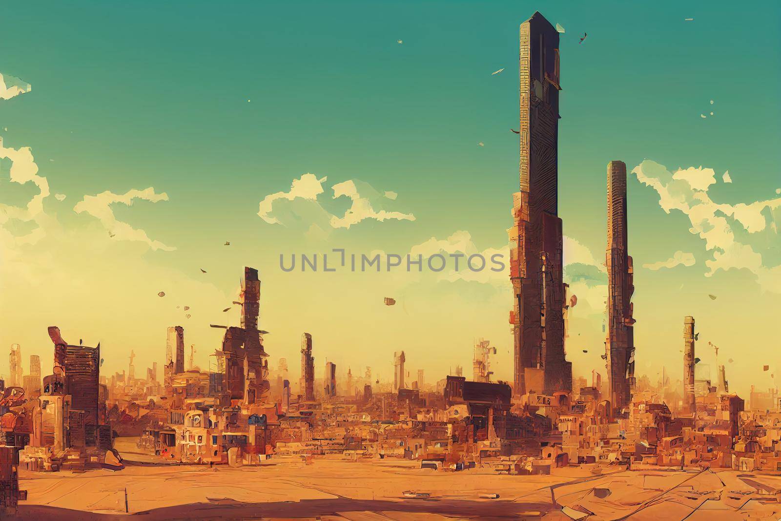 Baghdad abstract city 2d Anime illustration by 2ragon