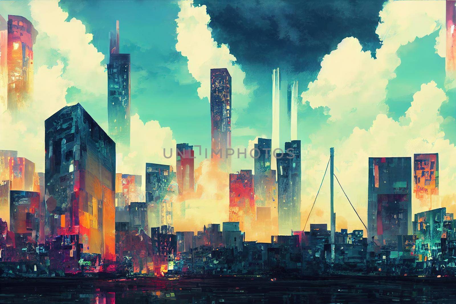 Basse-Terre abstract city 2d Anime illustration by 2ragon