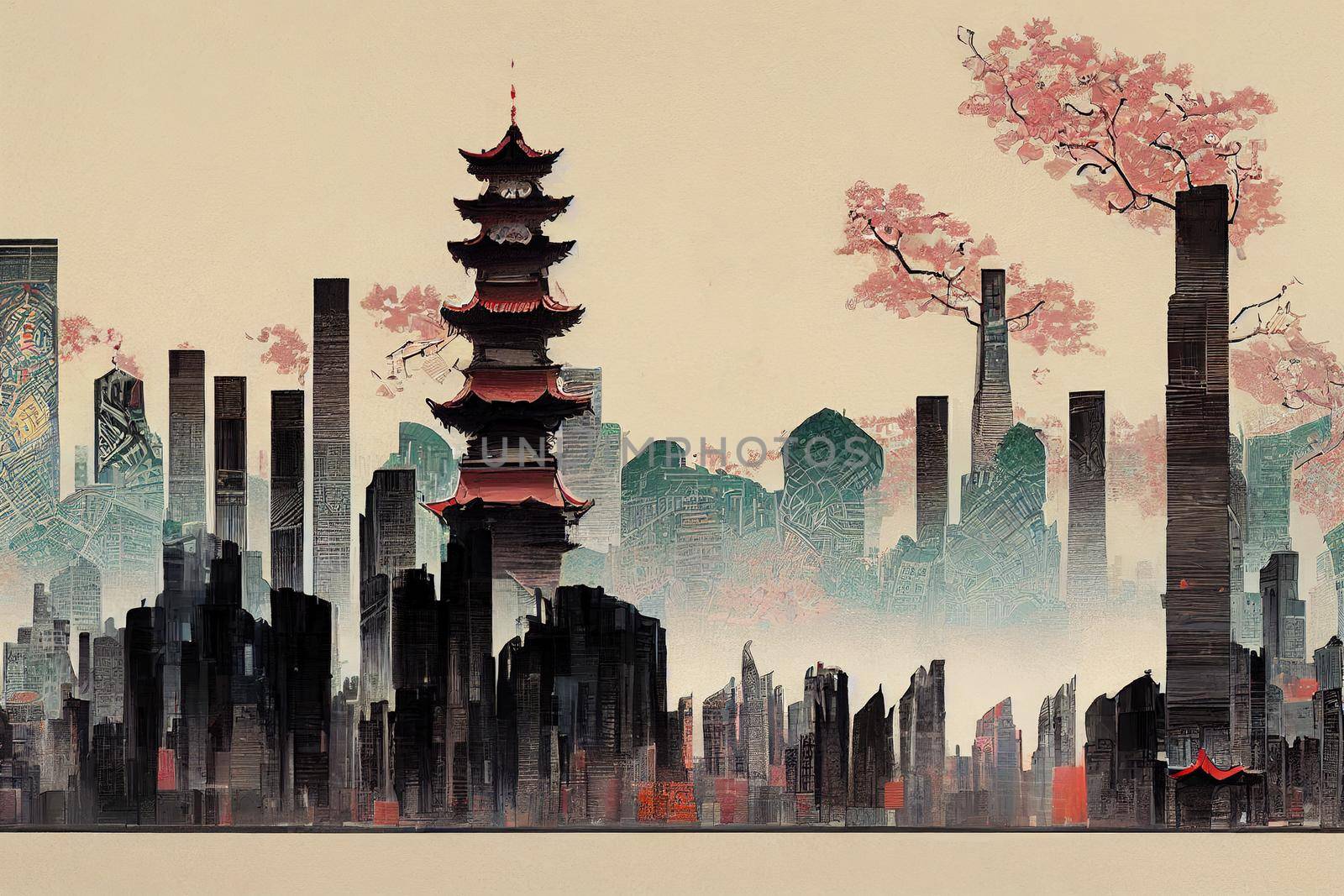 Beijing abstract city 2d Anime illustration by 2ragon