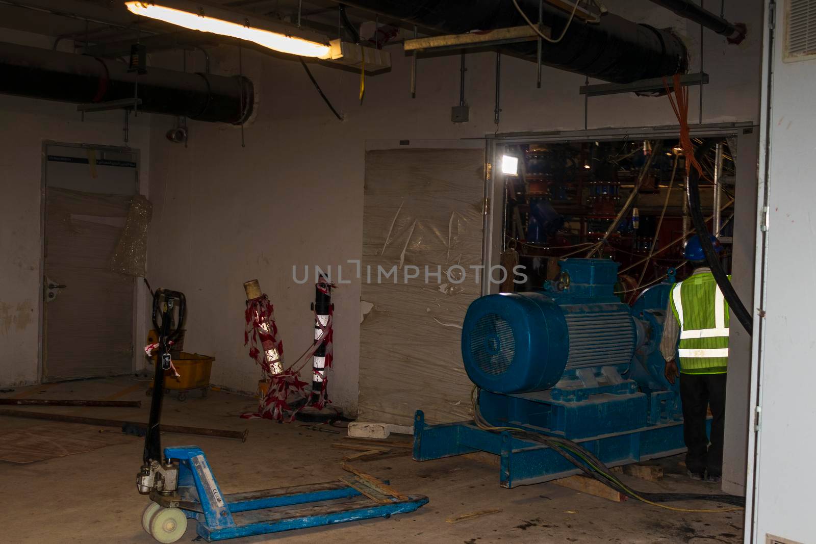 Generator repair room in the basement