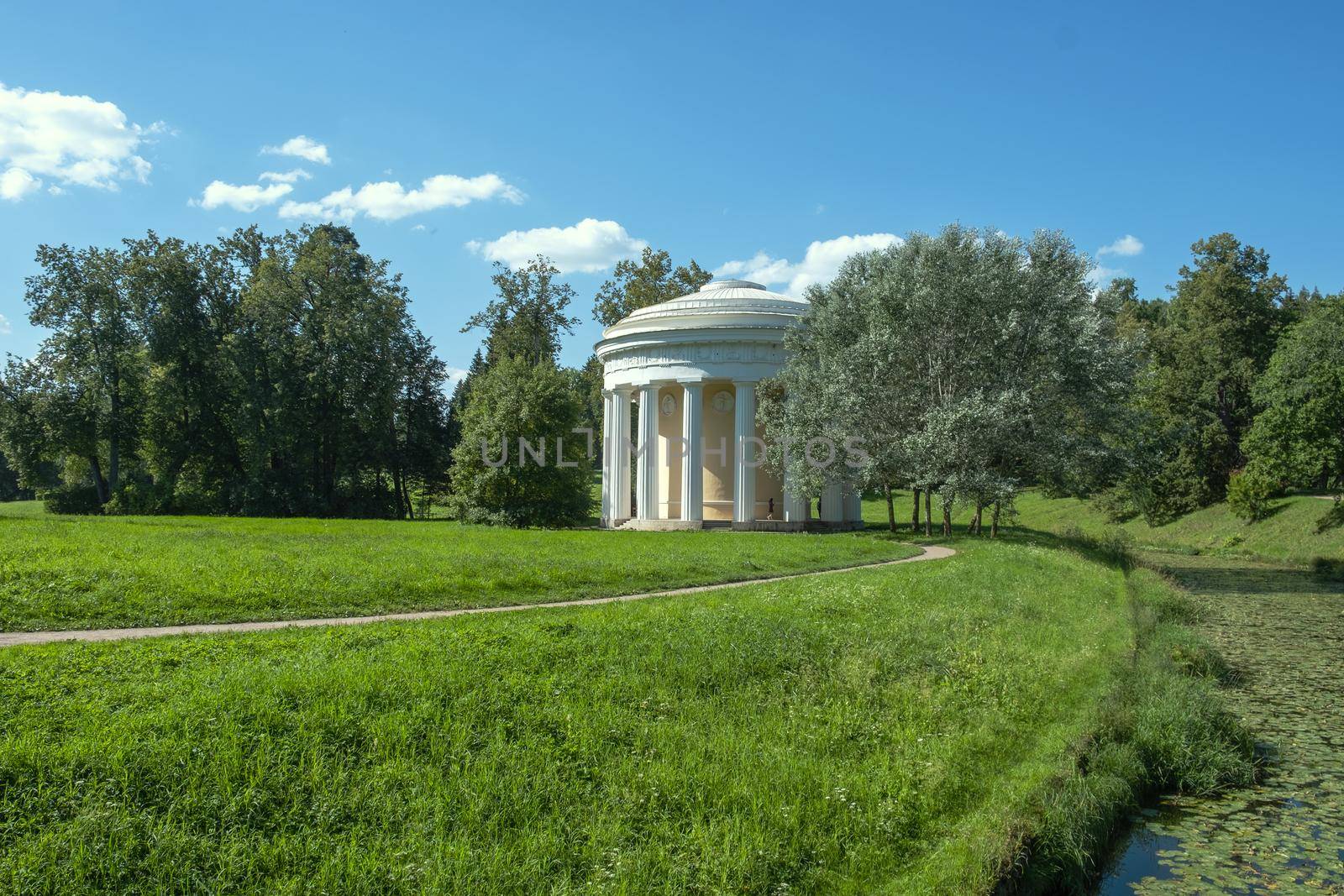 Pavlovsk, St. Petersburg, Russia - September 20, 2002. Pavilion Temple of Friendship on the bank of the Slavyanka river. State Museum-Reserve.