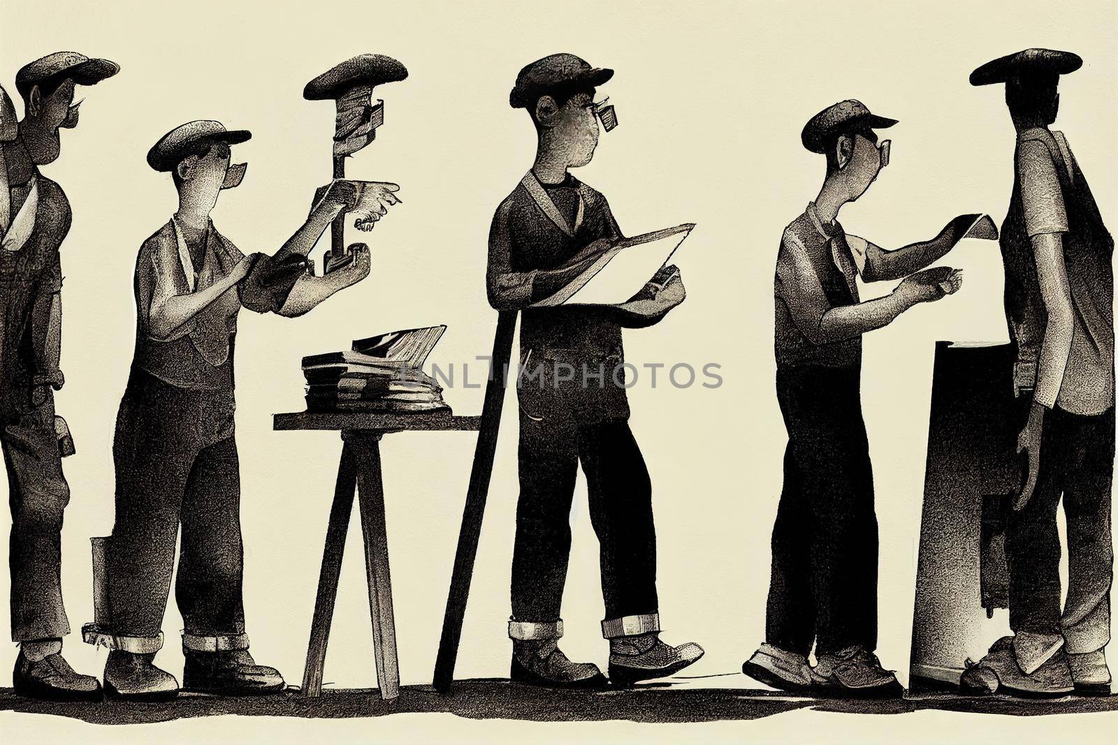 Bindery Workers ,Toon illustration by 2ragon