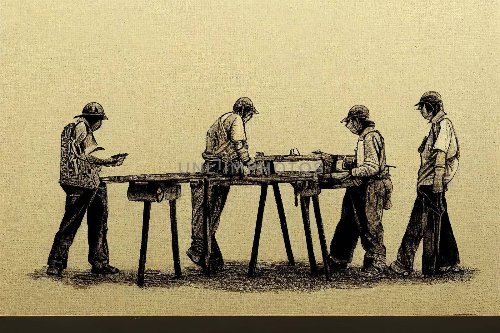 Bench Workers, Jewelry. High quality 2d illustration