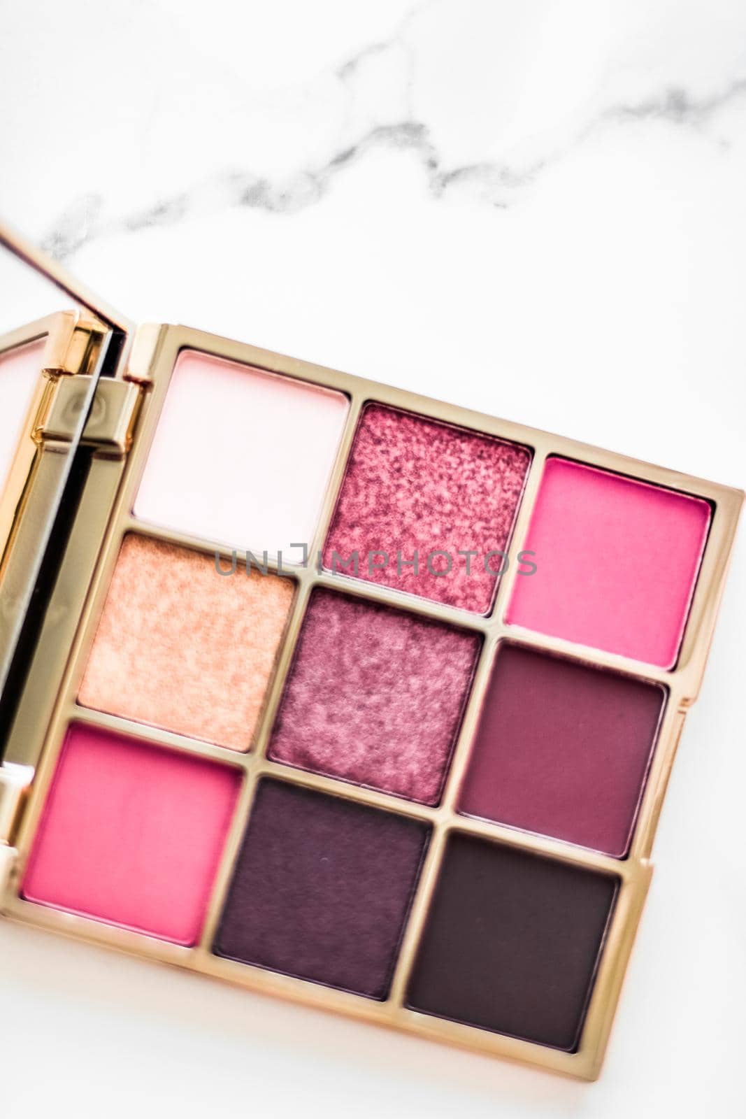 Eye shadow palette on marble background, make-up and cosmetics product for luxury beauty brand sale promotion and holiday flatlay design by Anneleven