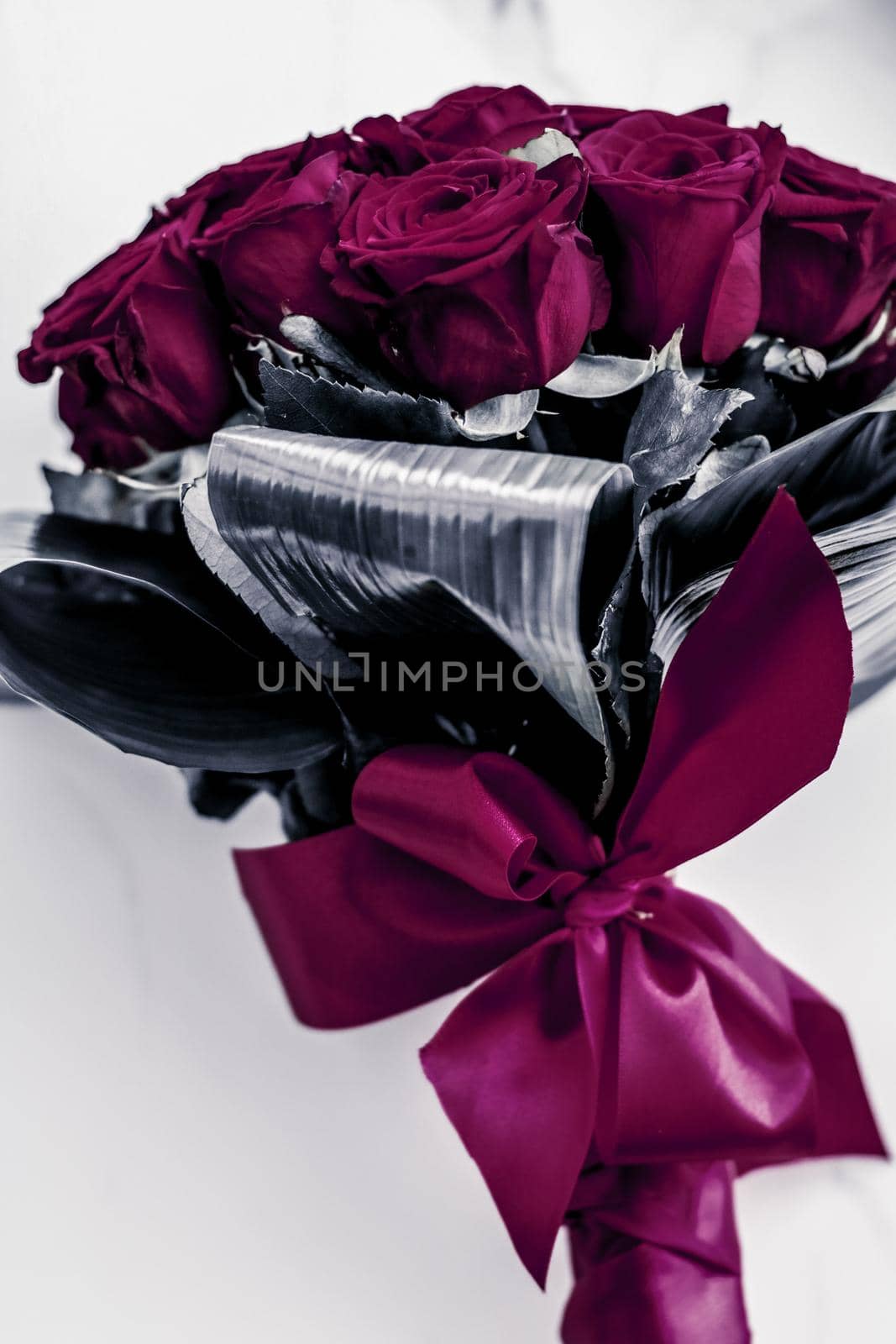 Luxury bouquet of maroon roses on marble background, beautiful flowers as holiday love present on Valentines Day by Anneleven