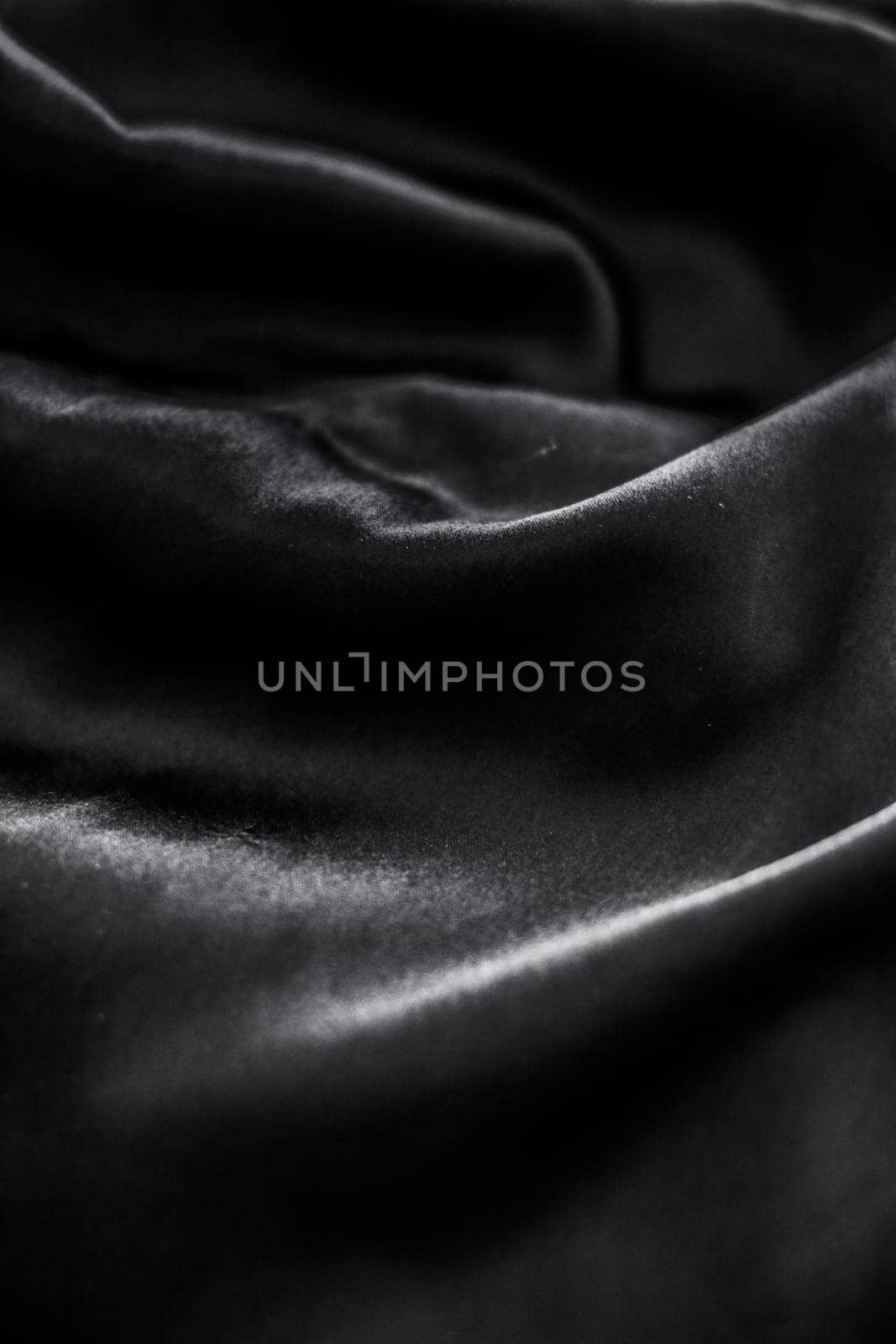 Luxury black soft silk flatlay background texture, holiday glamour abstract backdrop by Anneleven