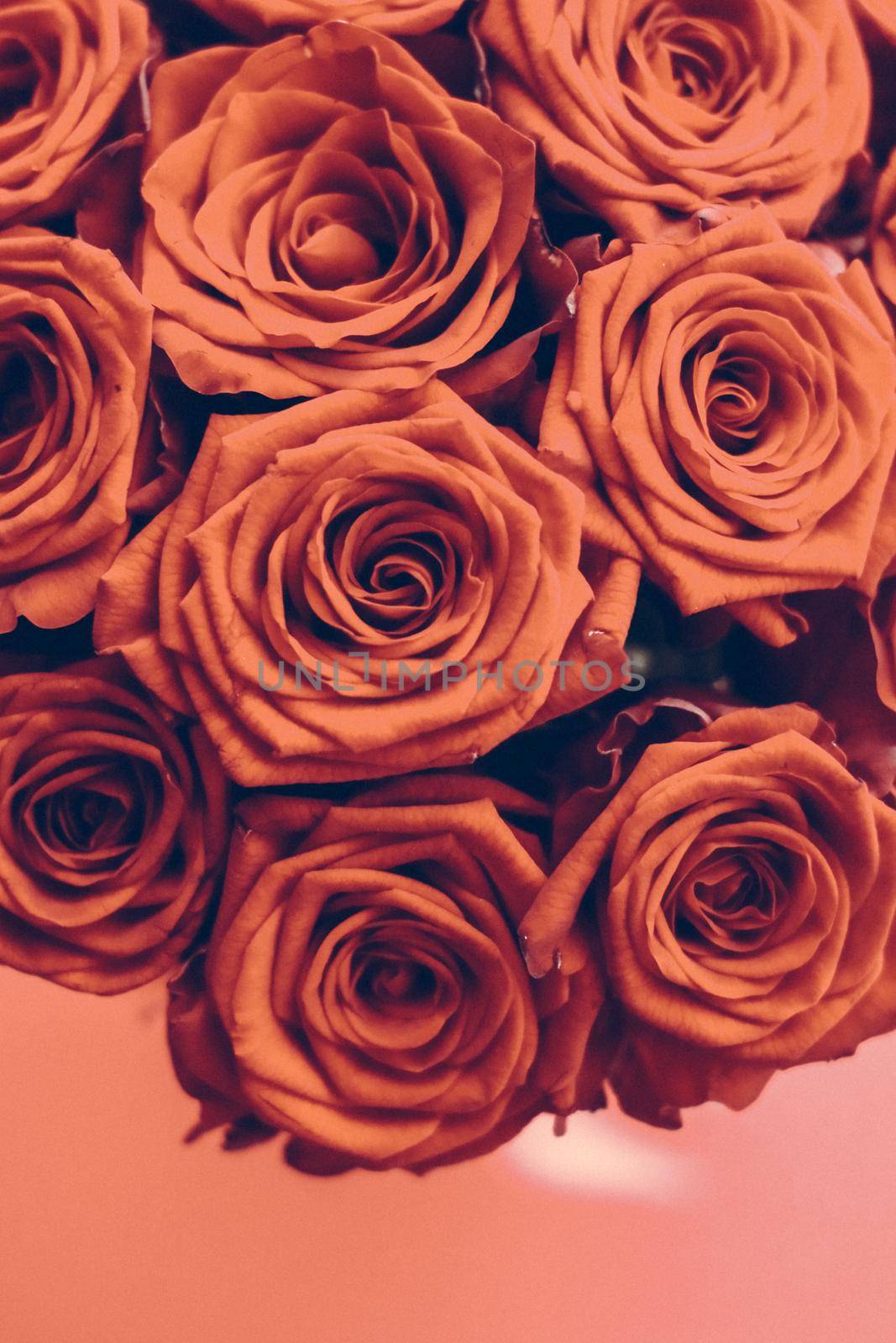 Vintage luxury bouquet of orange roses, flowers in bloom as floral holiday background by Anneleven