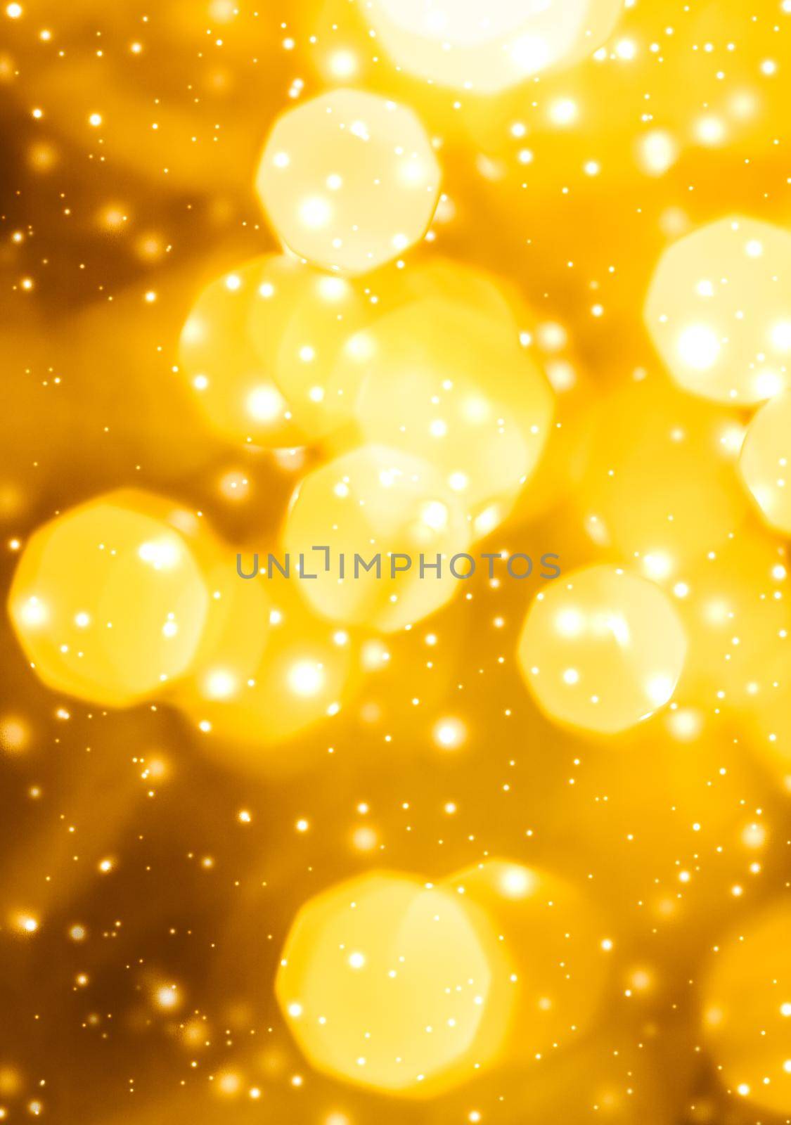 Golden Christmas lights, New Years Eve fireworks and abstract texture concept - Glamorous gold shiny glow and glitter, luxury holiday background