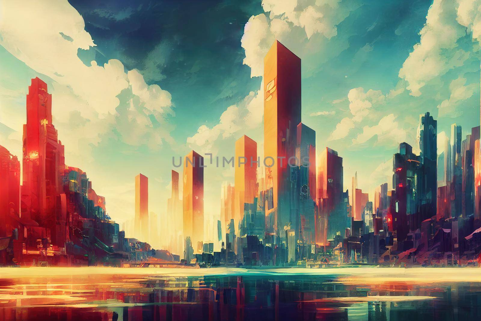 Alofi abstract city 2d Anime illustration by 2ragon