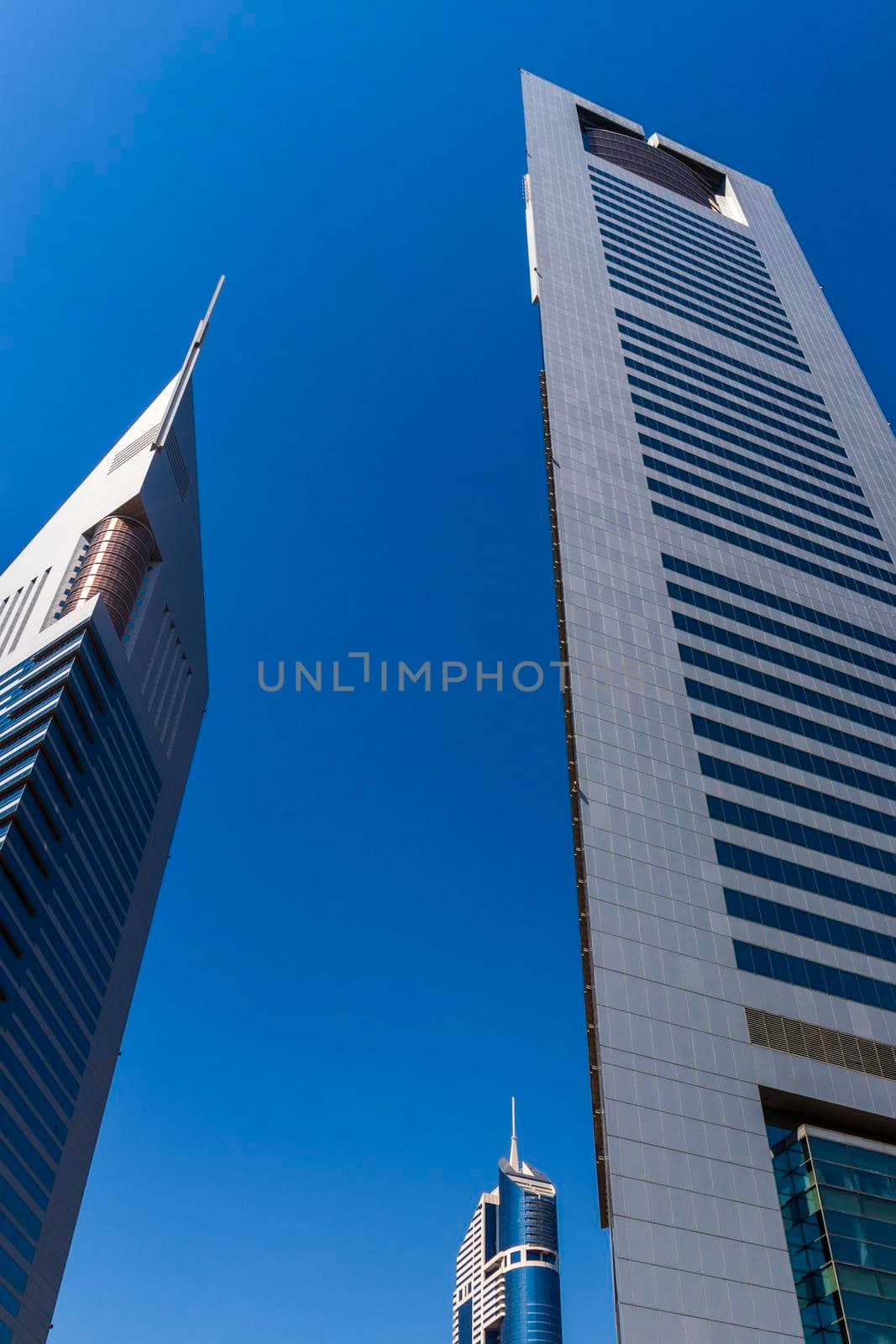 Dubai, UAE - 02.04.2021 Shot of a very well known landmark in Dabai, Emirates towers