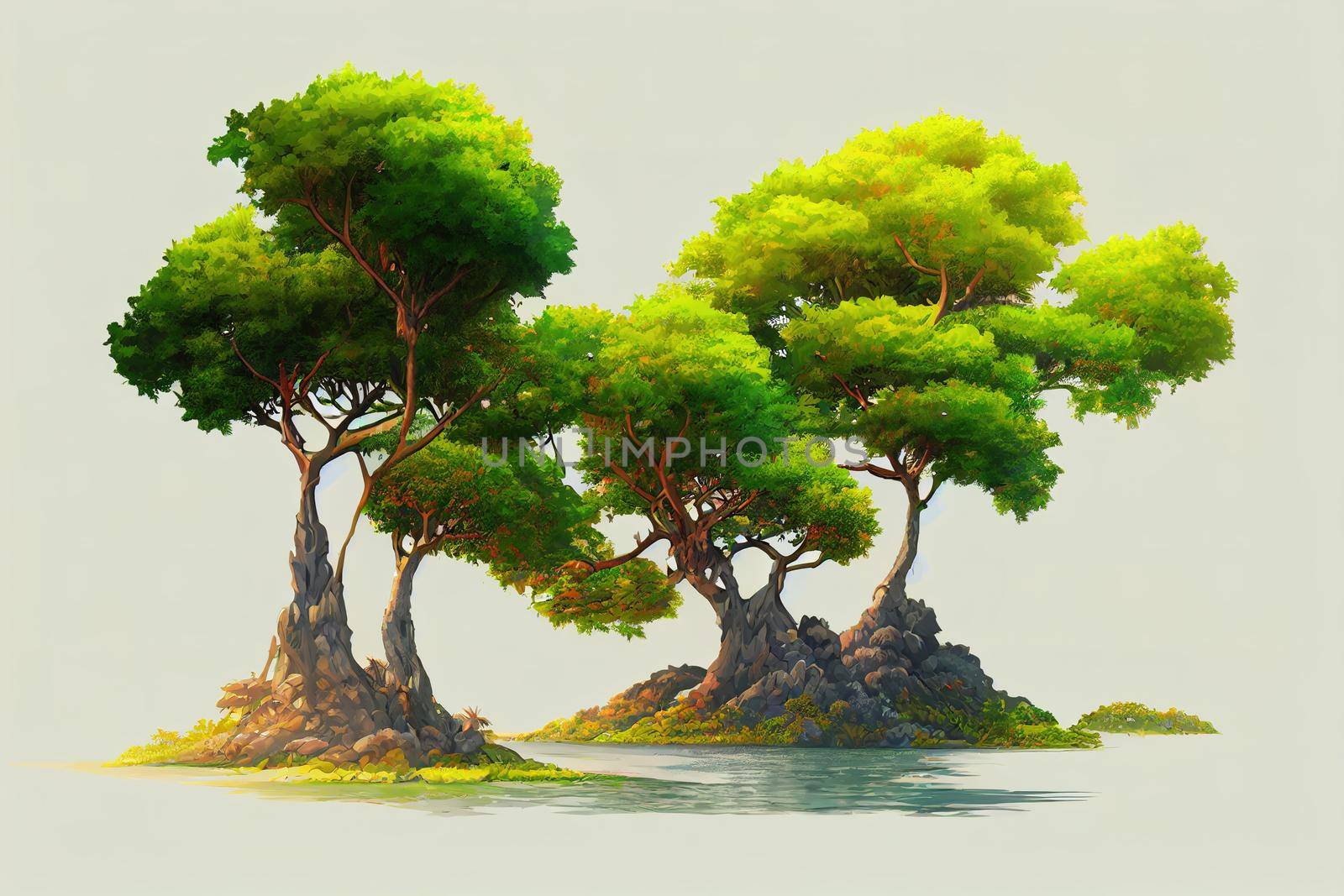 Trees island isolated on white background. High quality 2d illustration