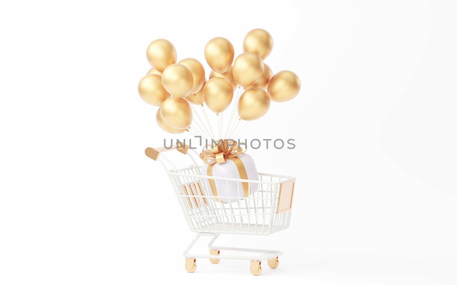 Shopping cart with gift boxes, 3d rendering. by vinkfan