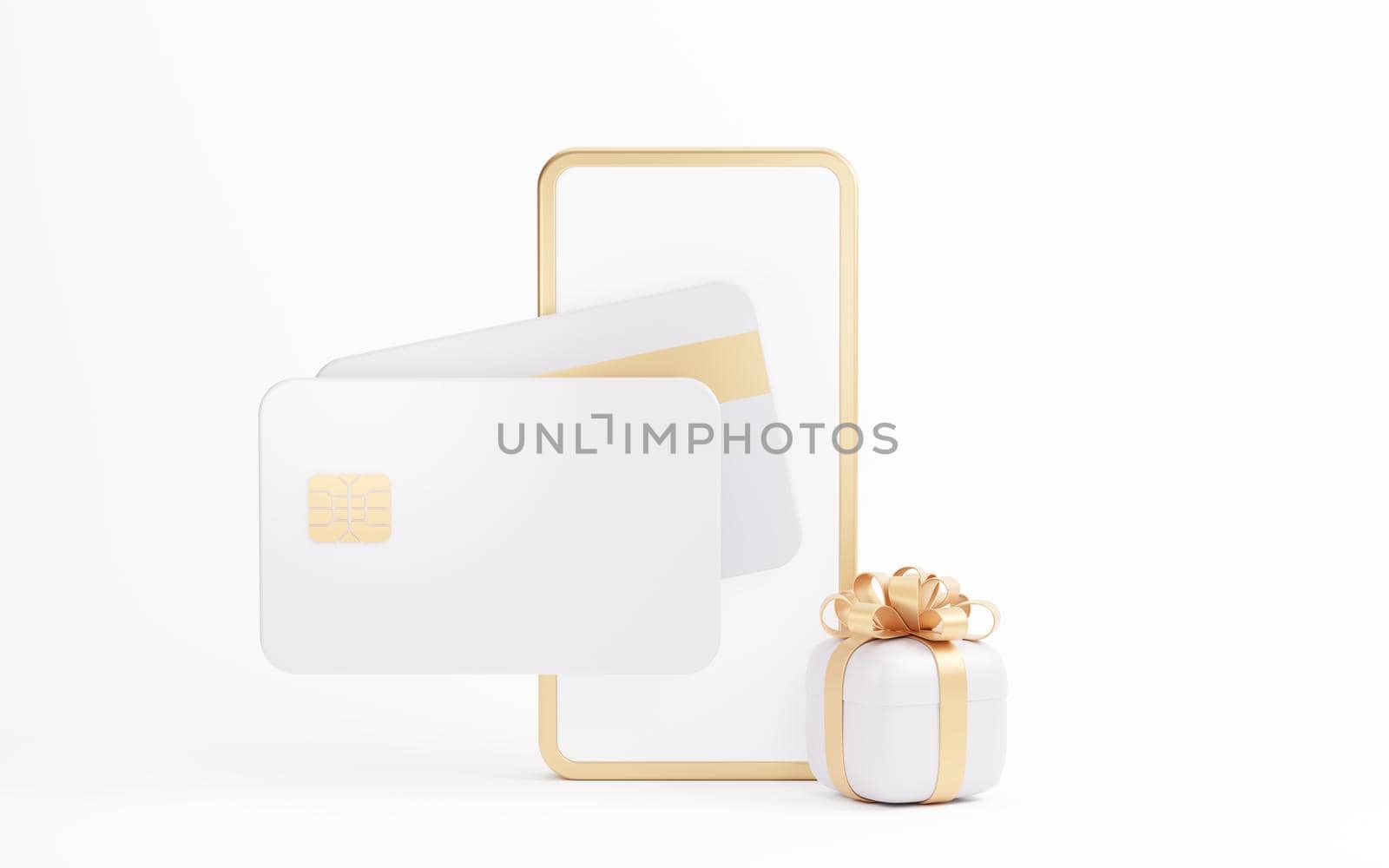 Gift box with bank card, 3d rendering. by vinkfan