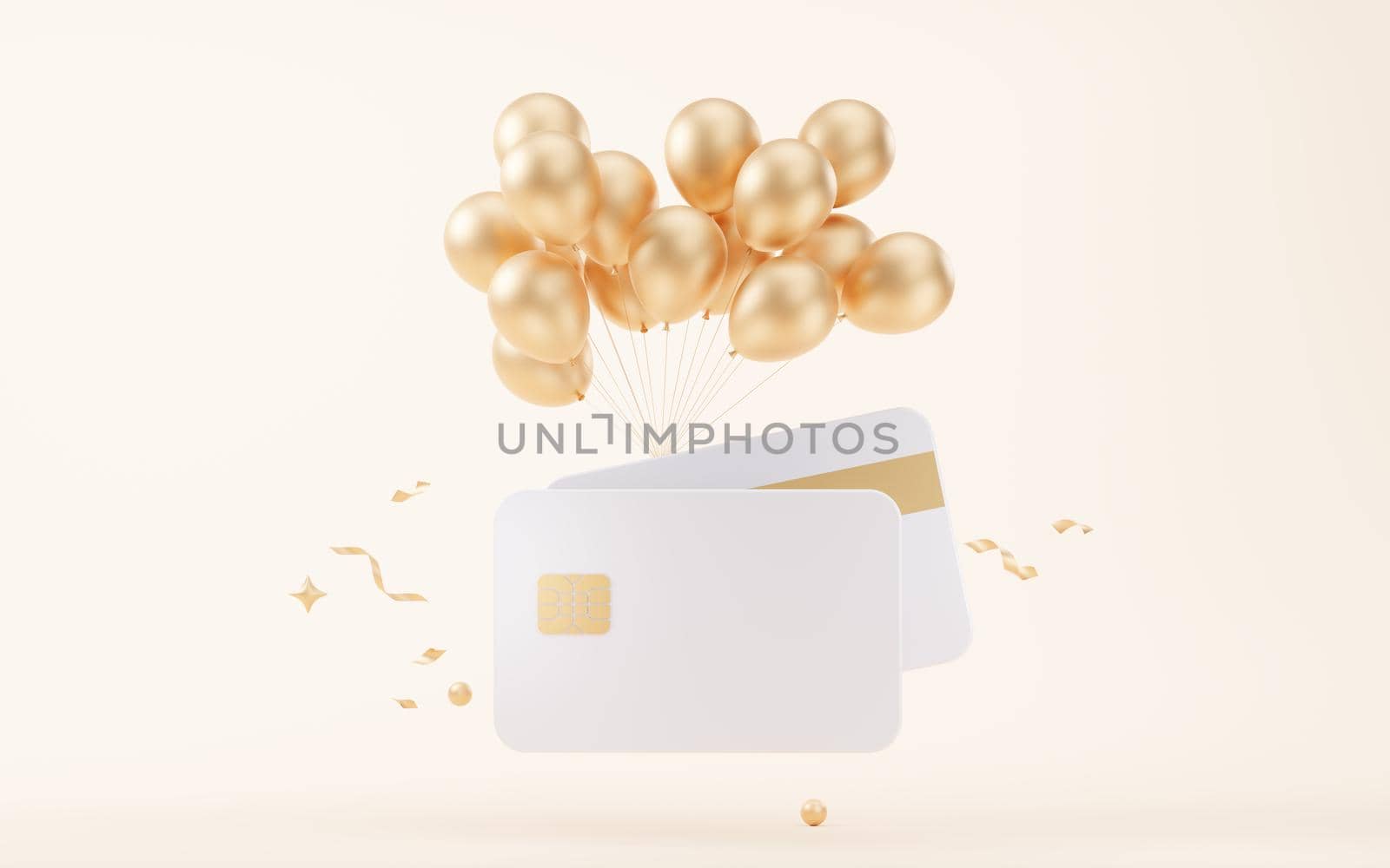 Bank card and balloons, 3d rendering. by vinkfan